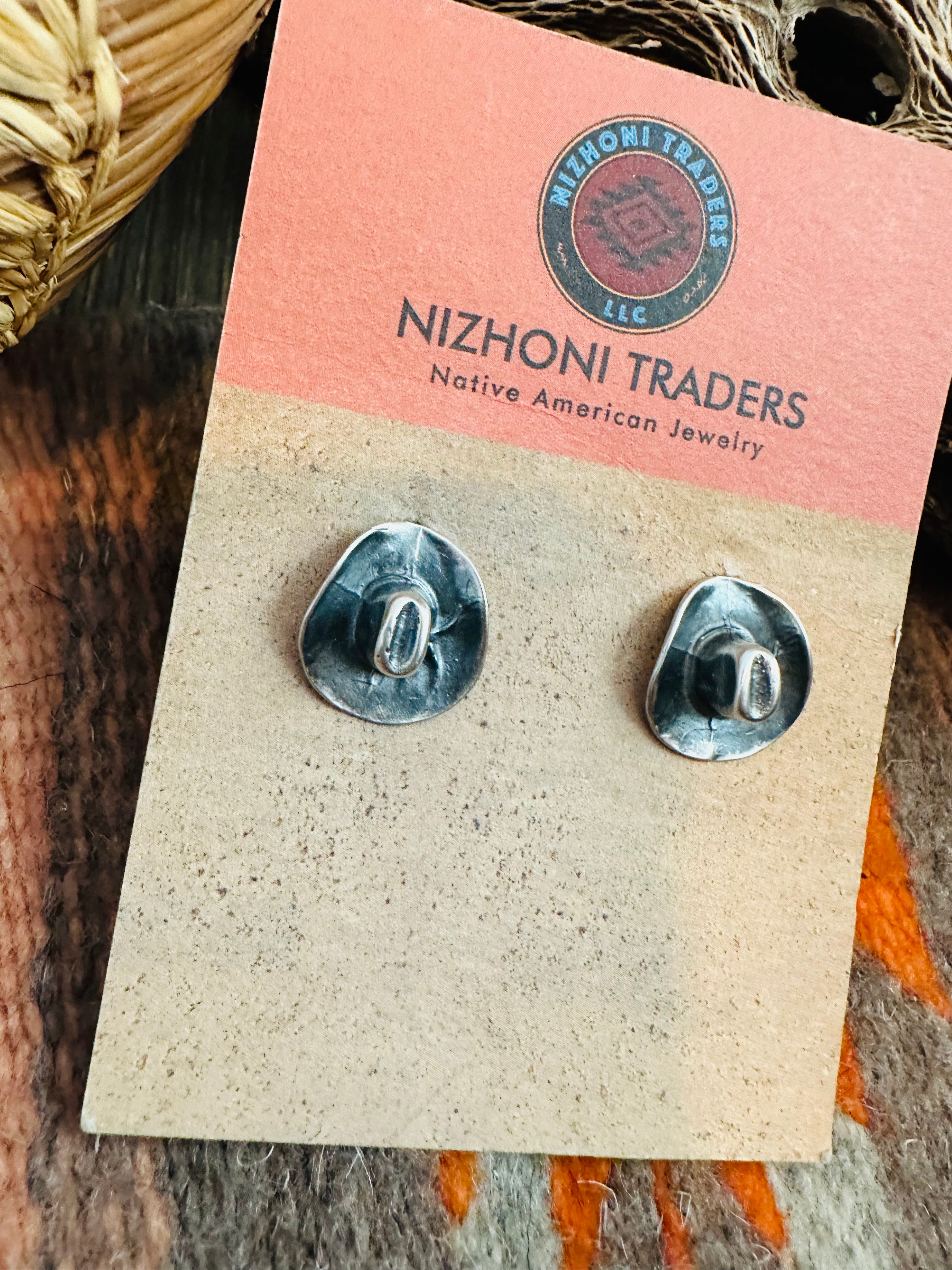 Navajo Cowboy Hat Sterling Silver Stud Earrings