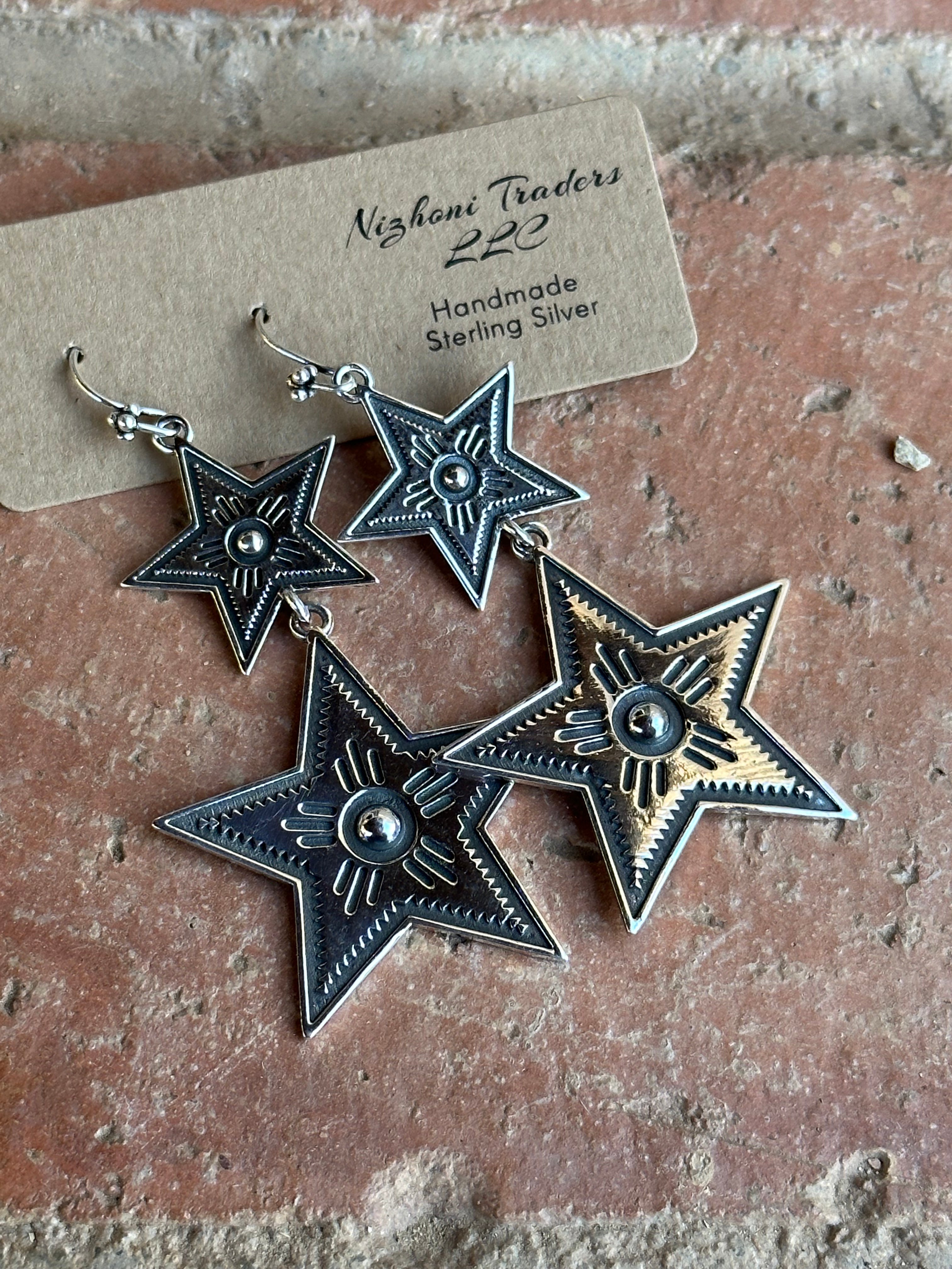 Handmade Star Gazer Sterling Silver Dangle Earrings