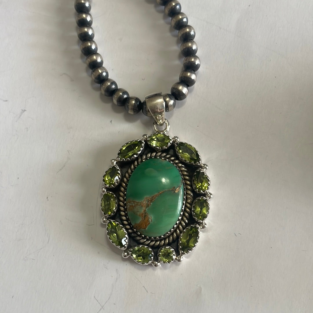 Handmade Sterling Silver, Variscite & Peridot Cluster Pendant