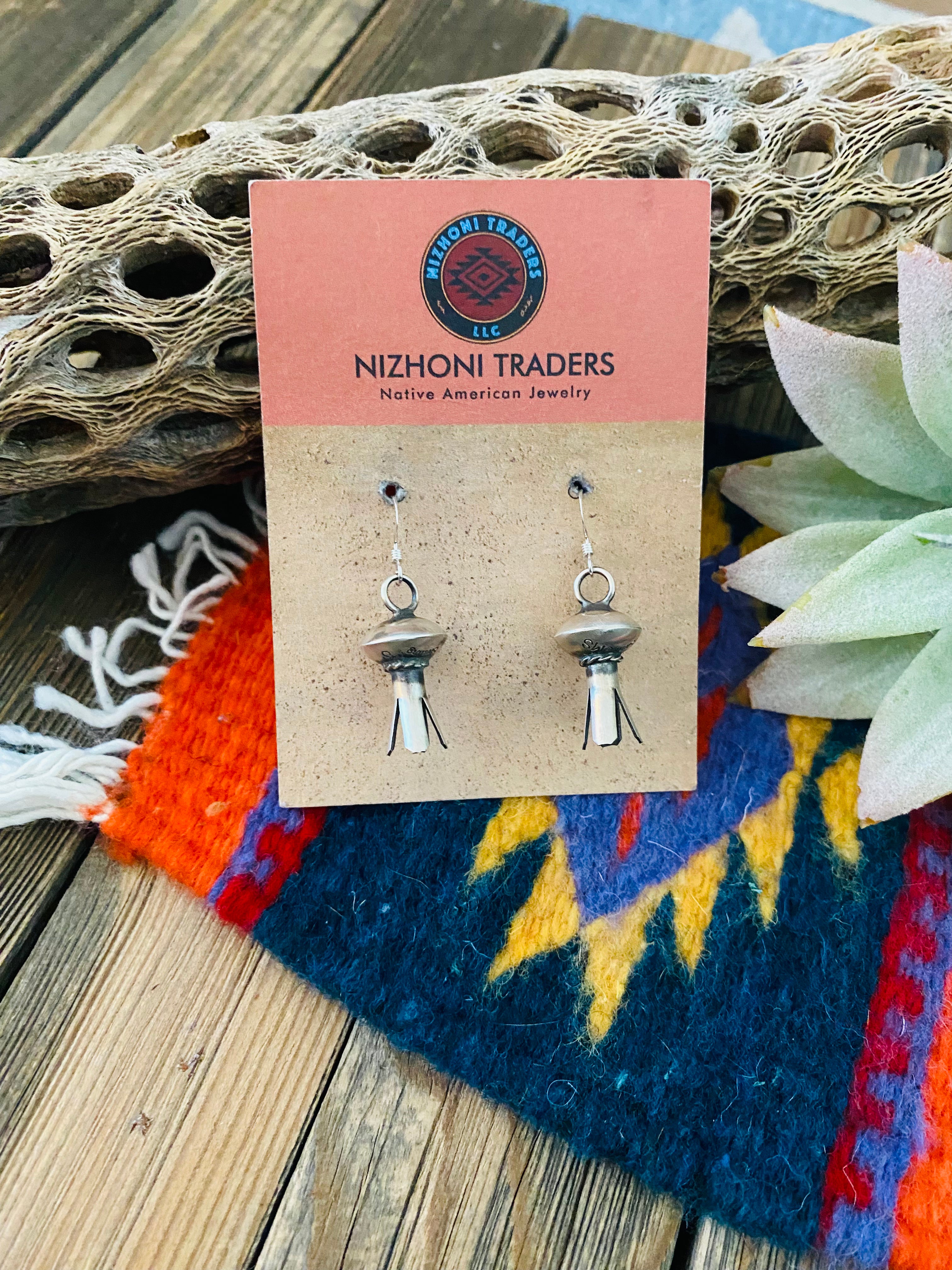 Navajo Sterling Silver Blossom Dangles Signed