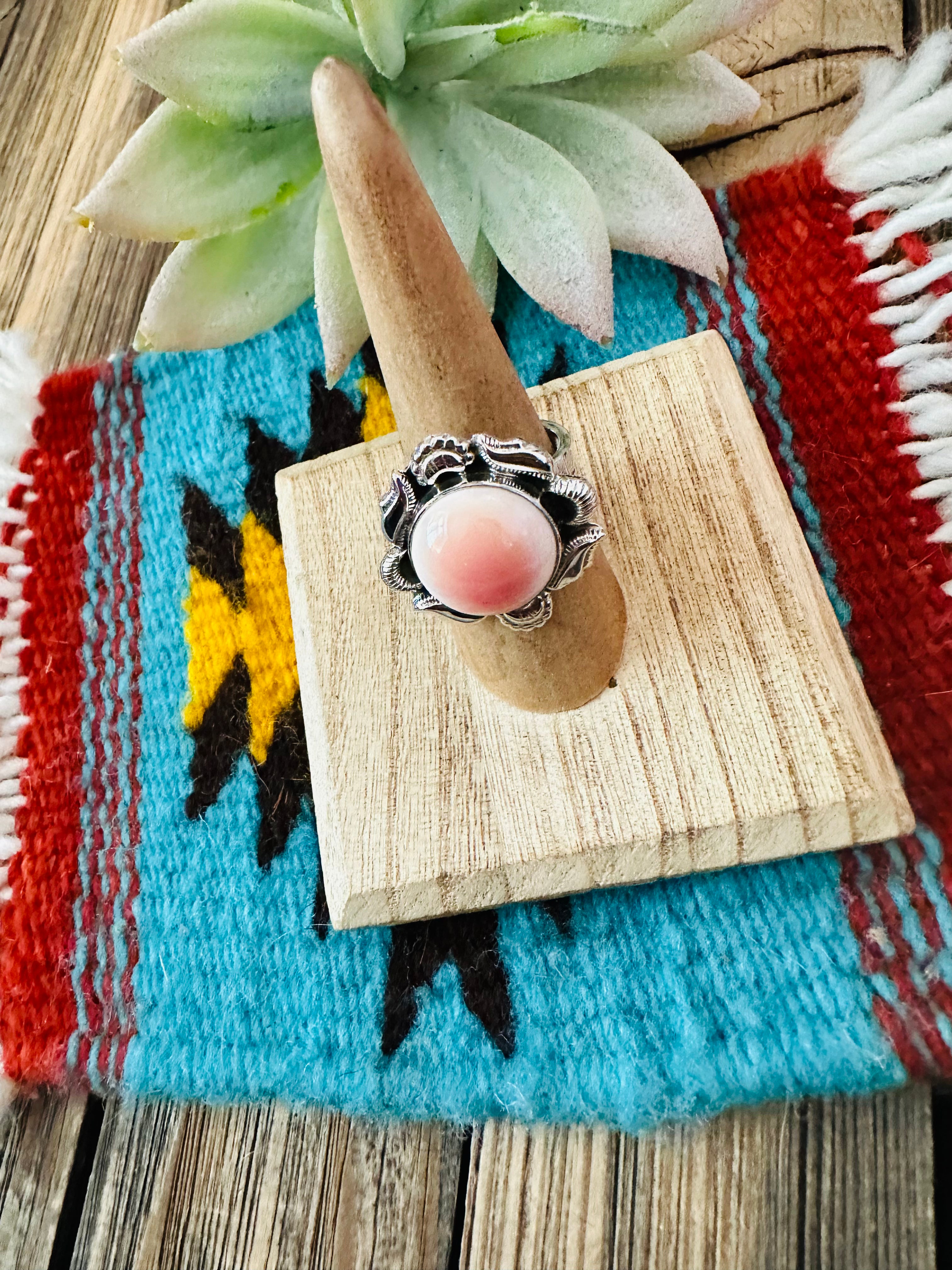 Handmade Sterling Silver & Queen Pink Conch Shell Adjustable Ring