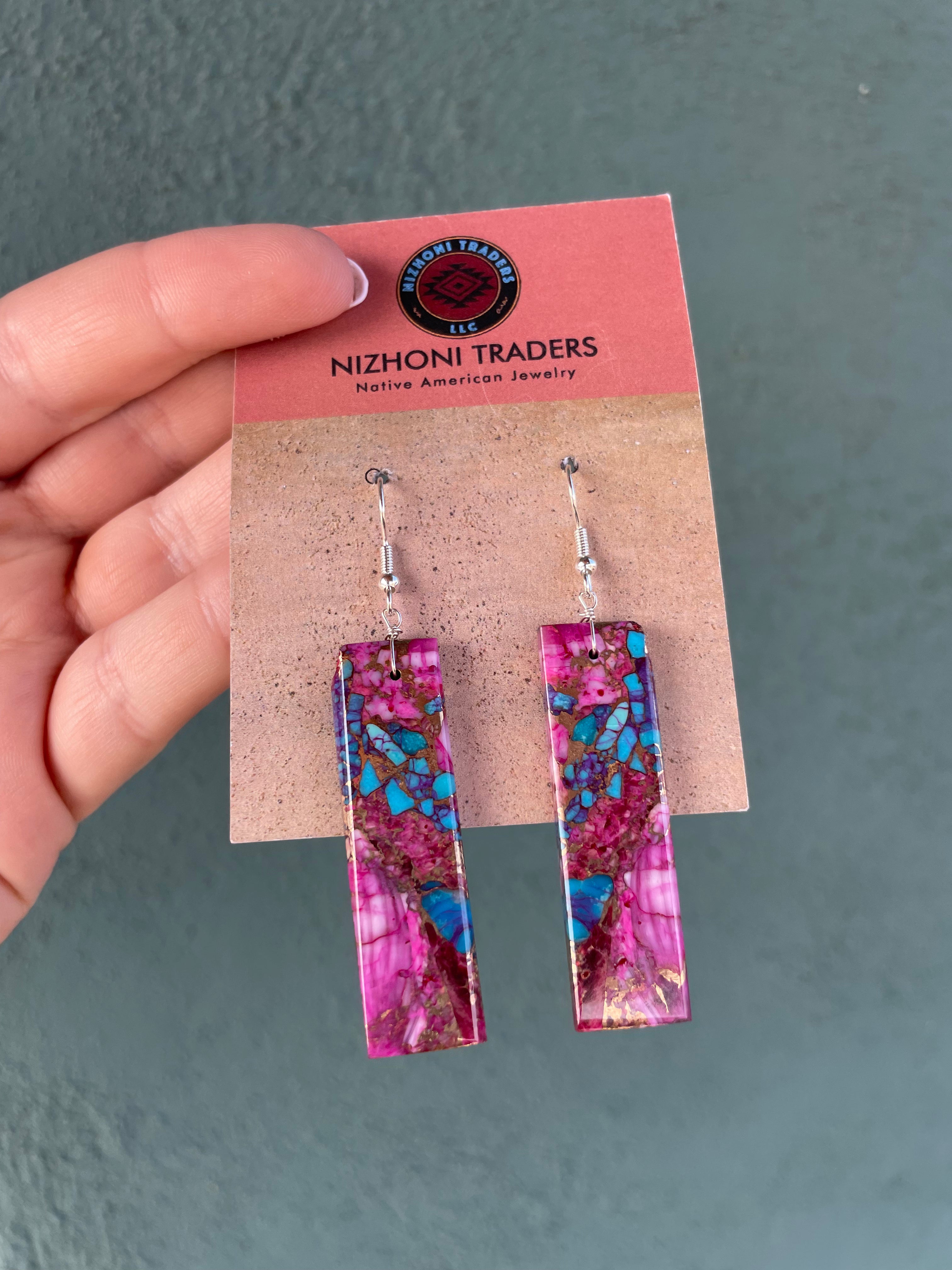 Navajo Sterling Silver & Purple Dream Slab Dangle Earrings