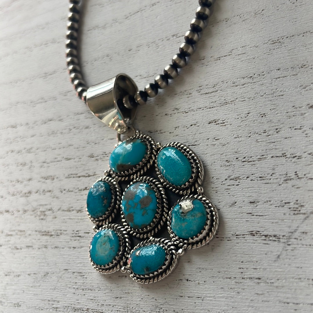 Handmade Sterling Silver & Turquoise Cluster Pendant