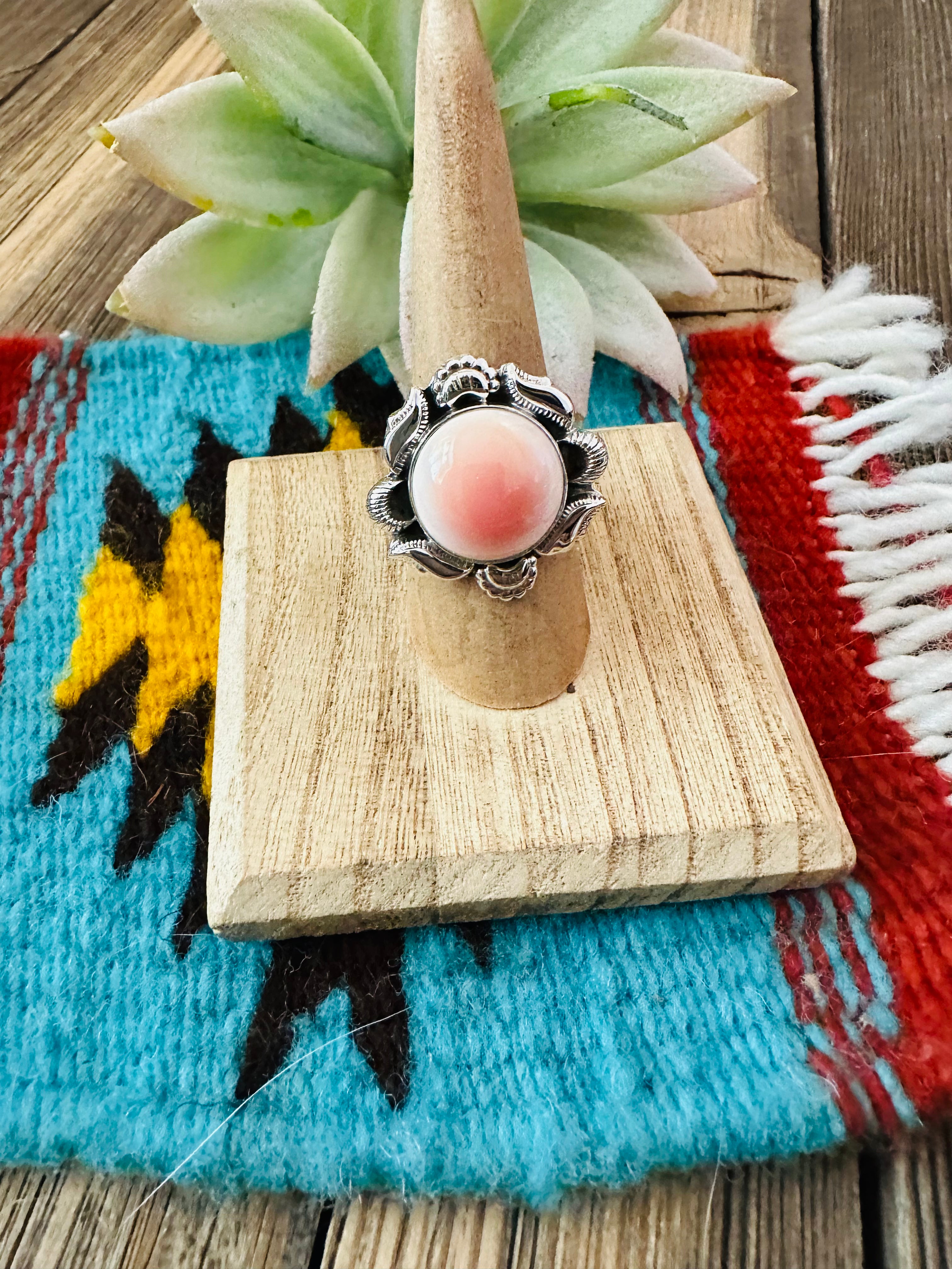 Handmade Sterling Silver & Queen Pink Conch Shell Adjustable Ring