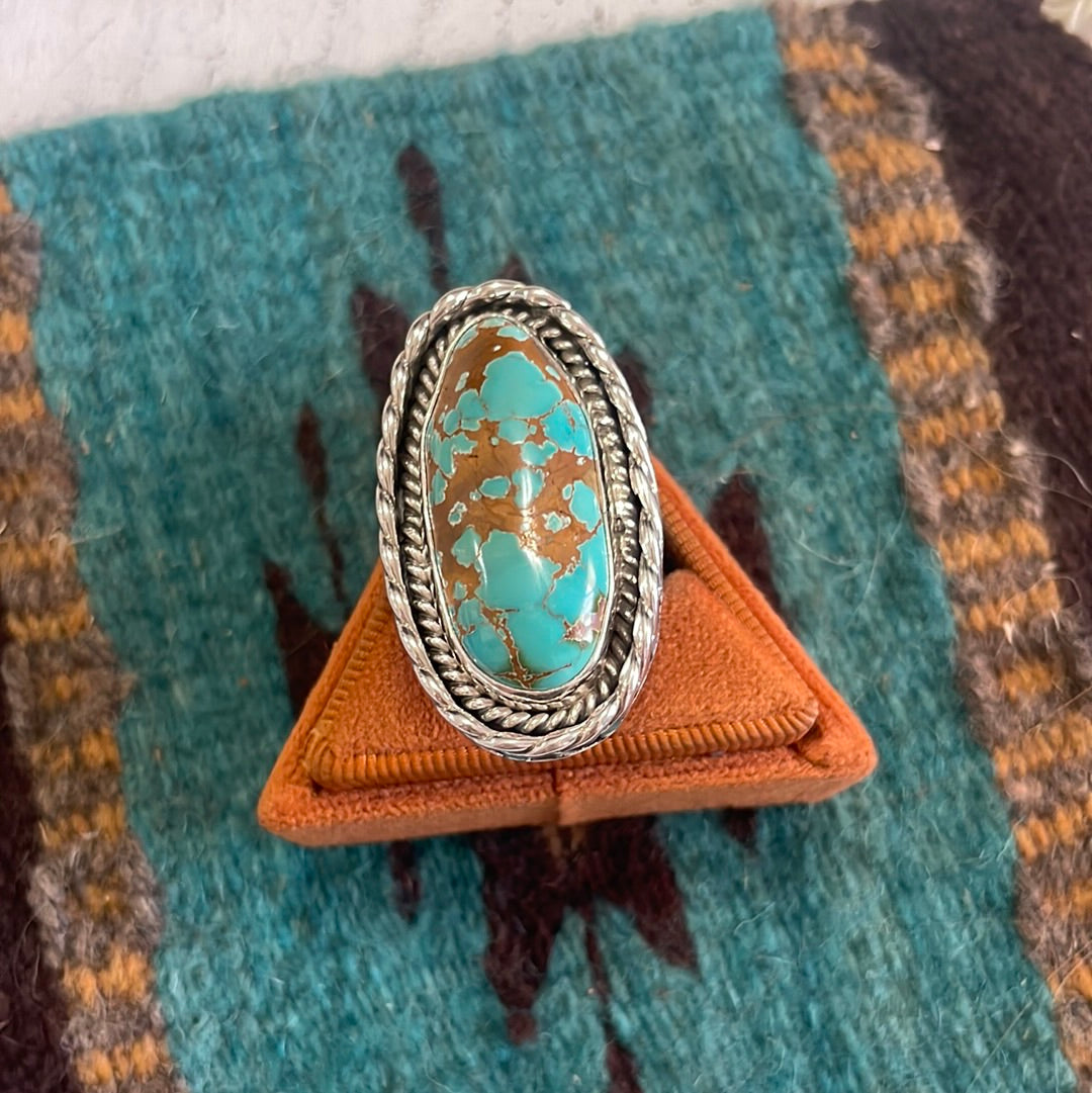 Beautiful Navajo Sterling Silver Turquoise Oval Ring Signed