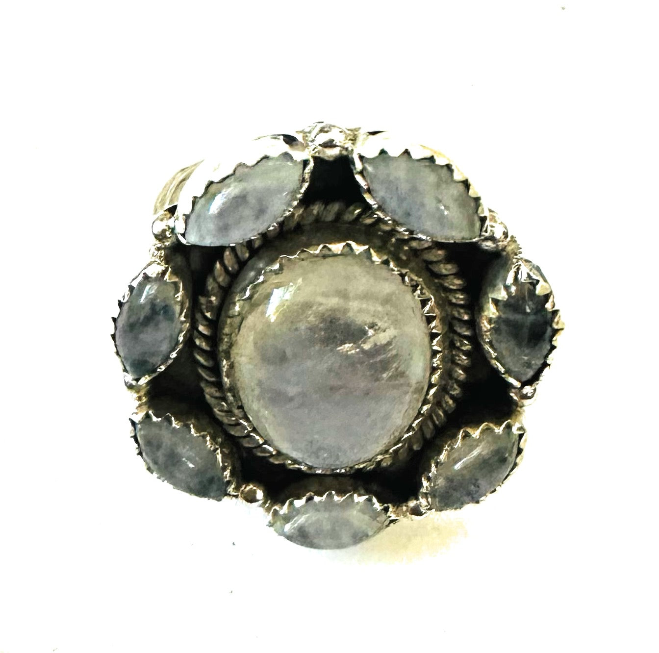 Handmade Sterling Silver & Moon Stone Cluster Adjustable Ring