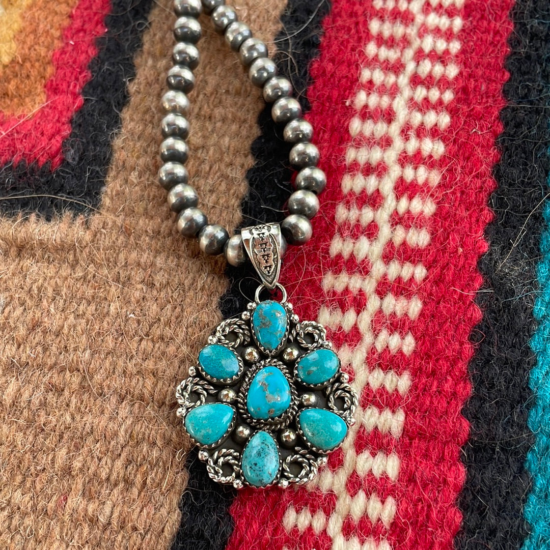 Handmade Sterling Silver & Turquoise Pendant signed Nizhoni (Dark)