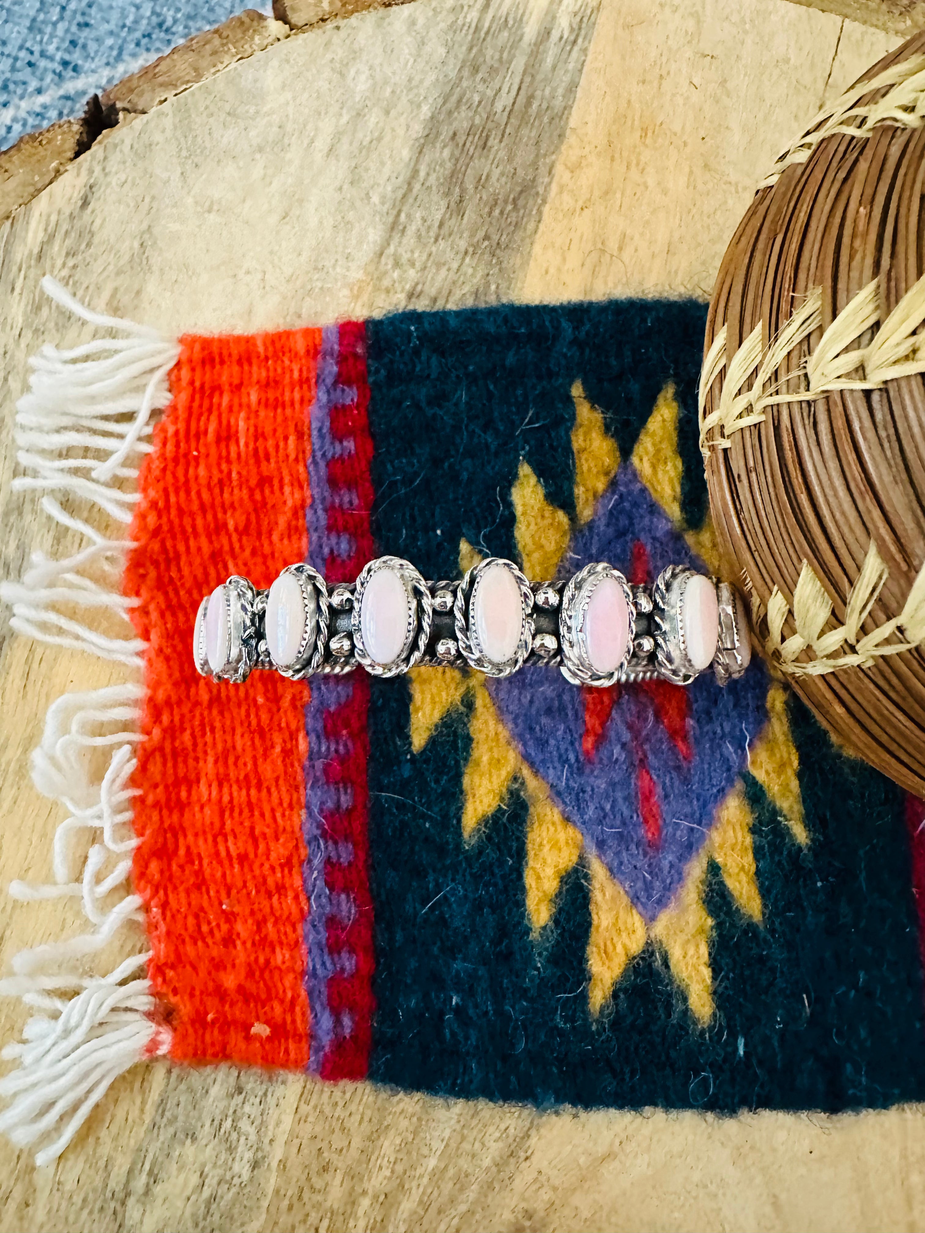 Navajo Queen Pink Conch Shell & Sterling Silver Cuff Bracelet