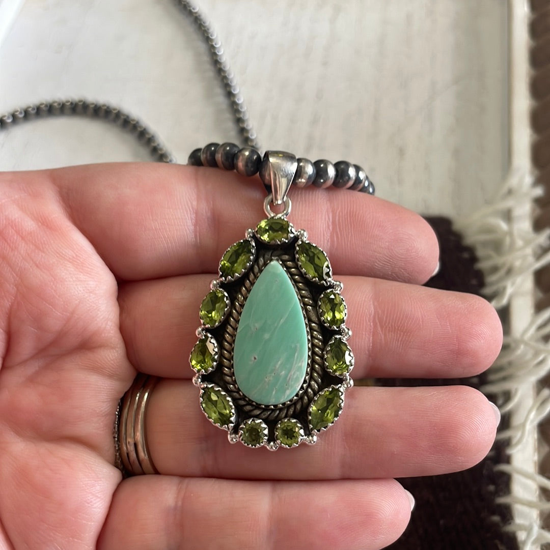 Handmade Sterling Silver, Variscite & Peridot Cluster Pendant