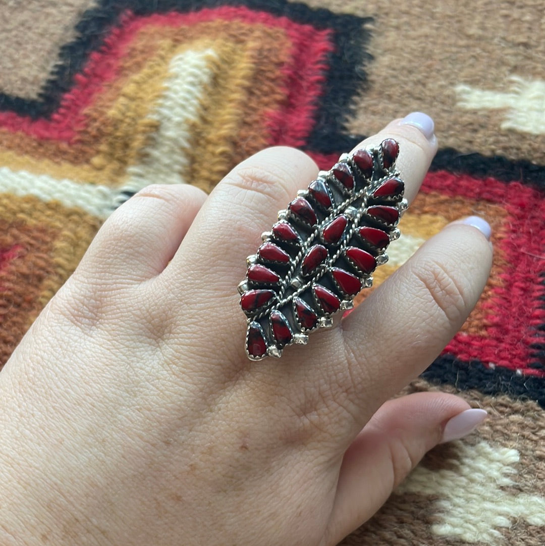 Navajo Sterling Silver & Red Mojave Cluster Ring