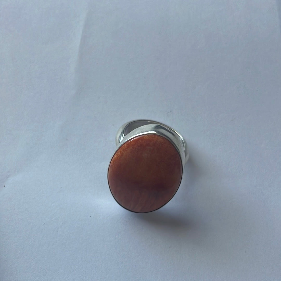 Navajo Sterling Silver & Orange Spiny Ring Size 7.5