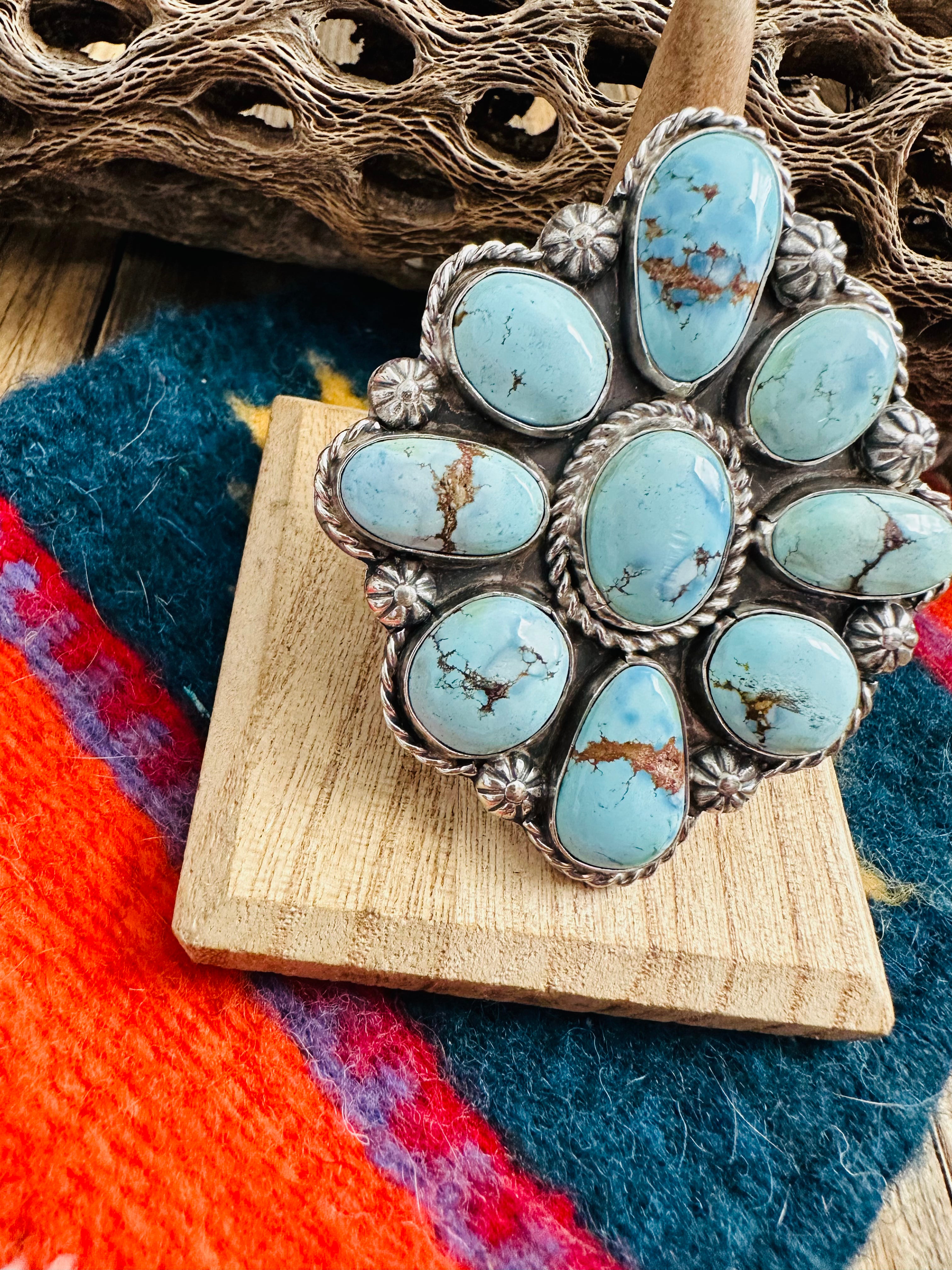 Navajo Sterling Silver & Golden Hills Turquoise Adjustable Ring