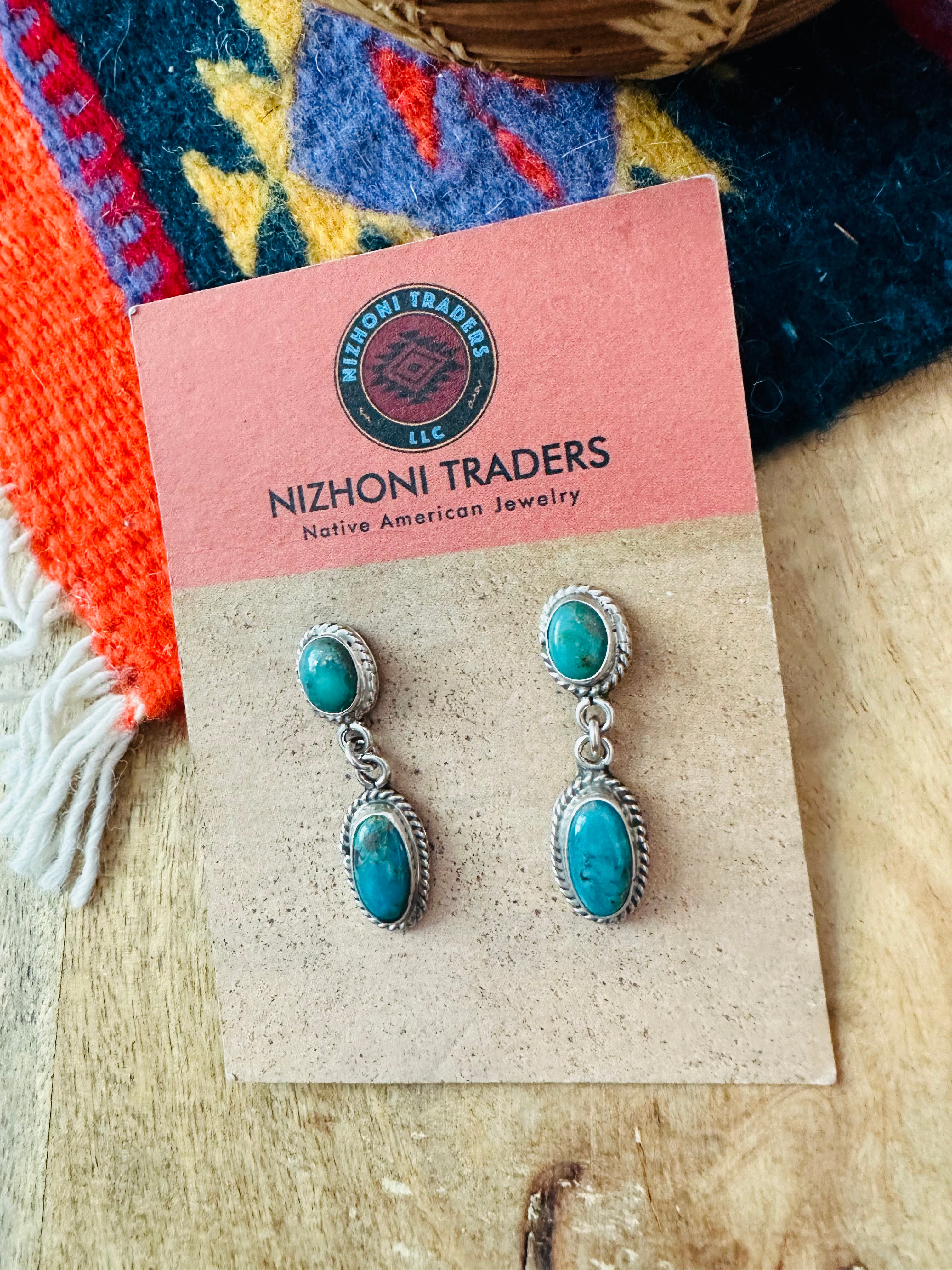 Navajo Sterling Silver & Turquoise Dangle Earrings