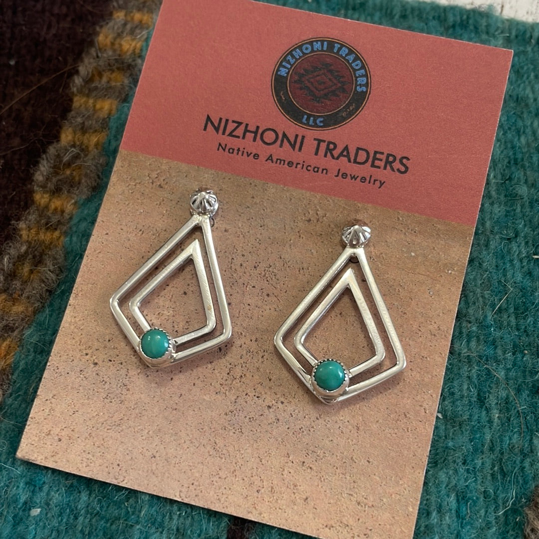 Navajo Turquoise & Sterling Silver Triangular Earrings