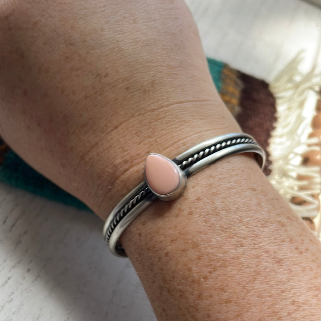 Navajo Tear Drop Pink Conch & Sterling Silver Cuff Bracelet