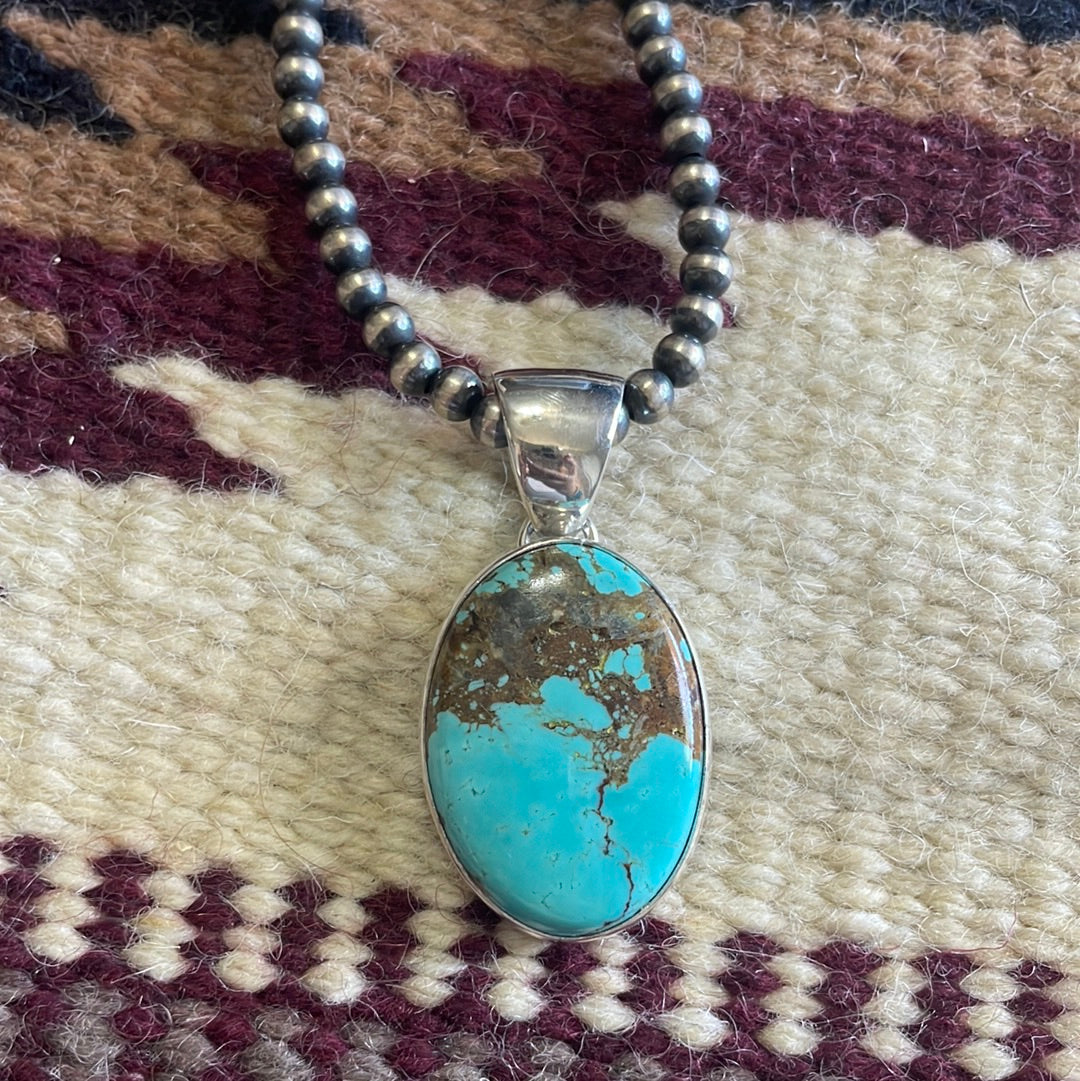 Beautiful Navajo Sterling Silver Turquoise Pendant Signed