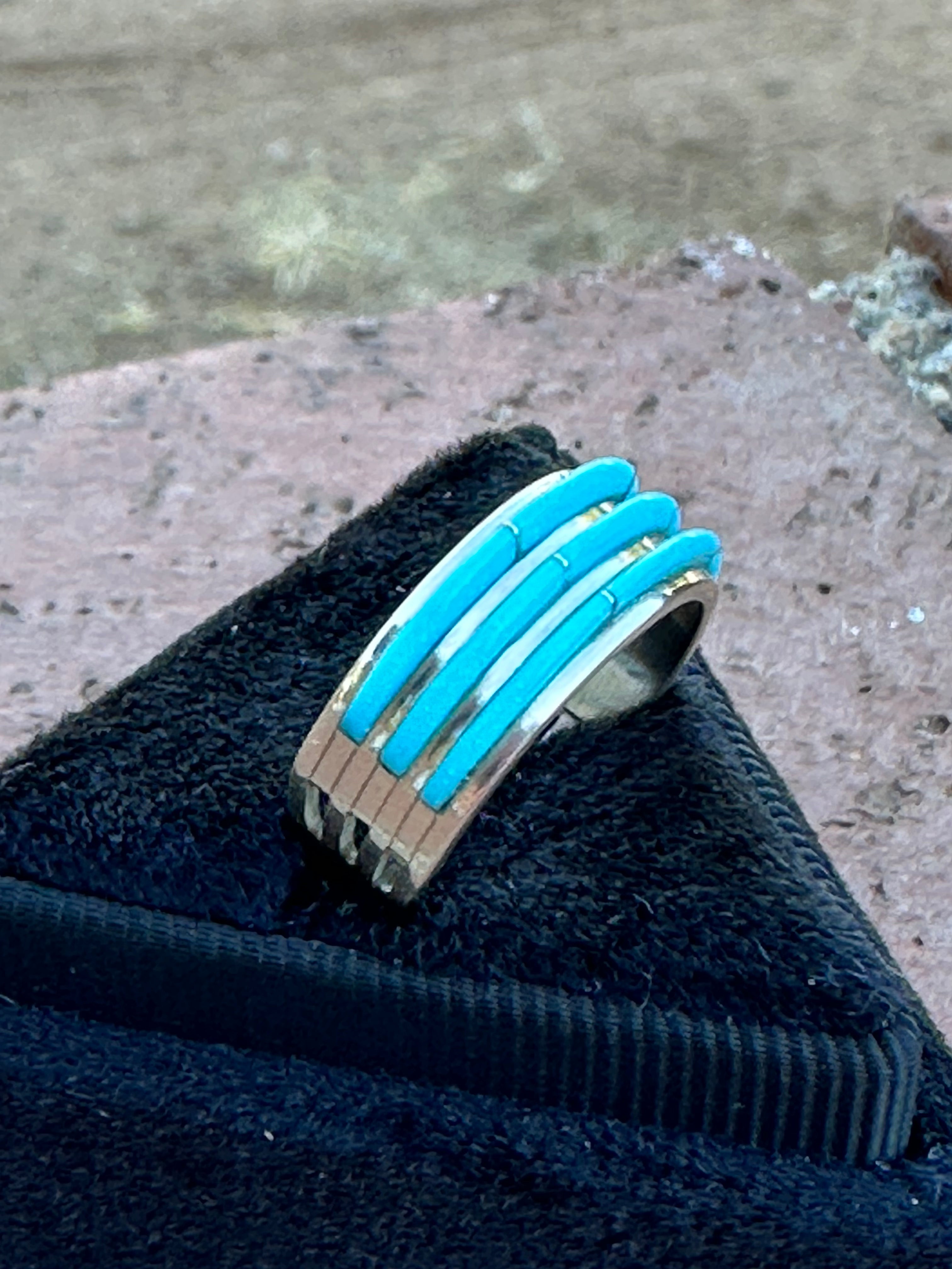 Zuni Sterling Silver Turquoise 3 Row Ring