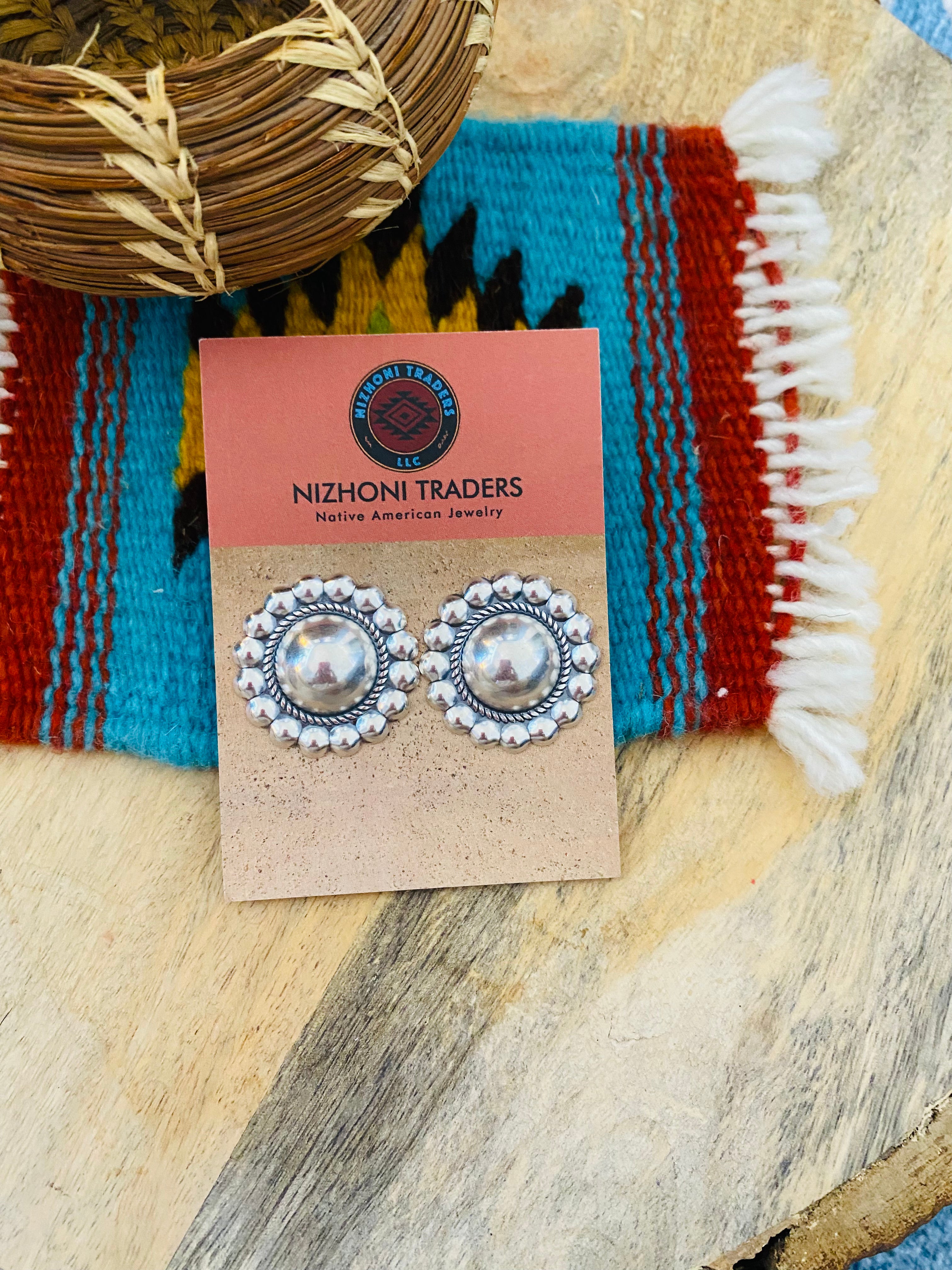 Navajo Sterling Silver Flower Stud Earrings LG