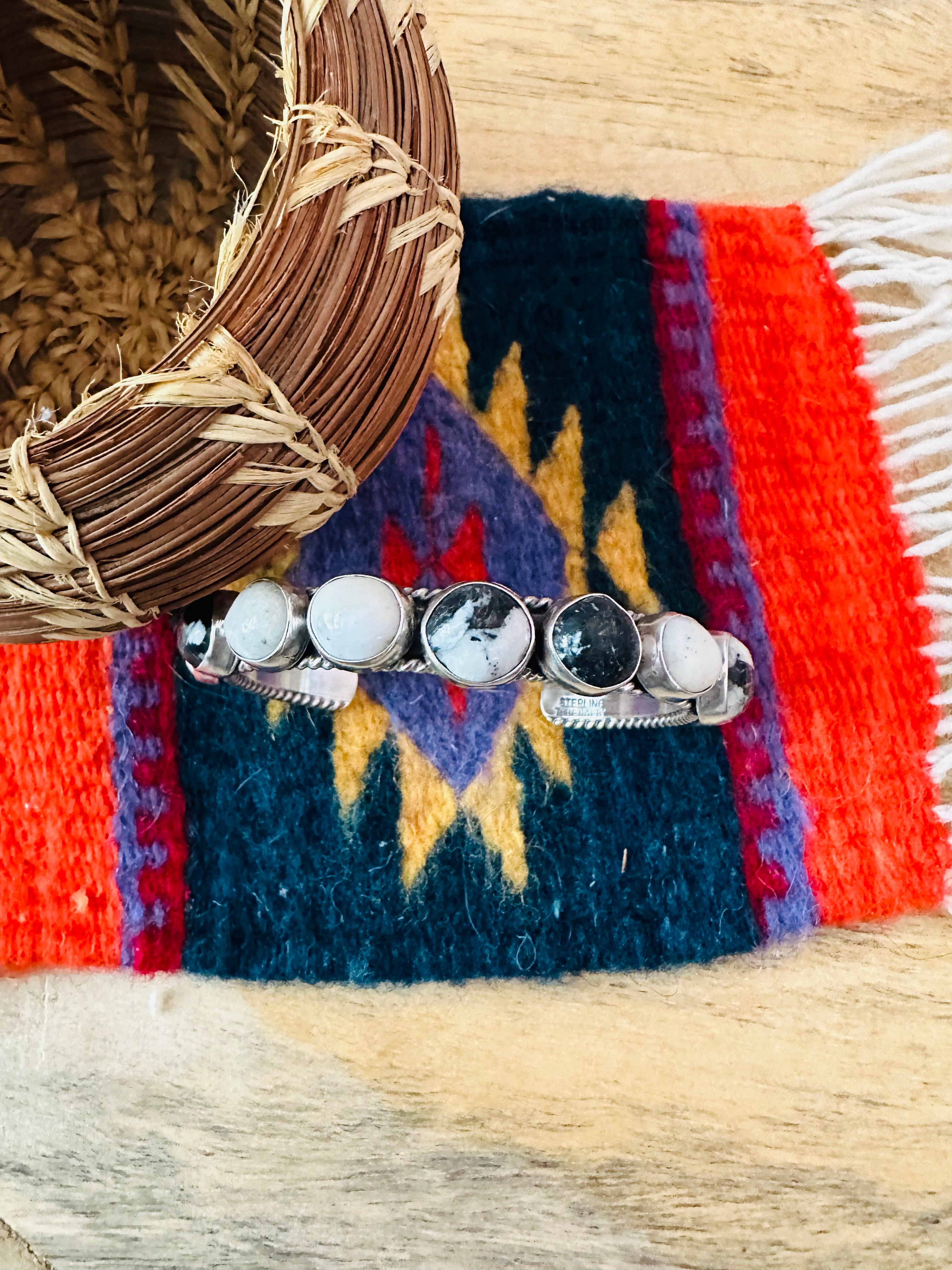 Navajo White Buffalo & Sterling Silver Cuff Bracelet