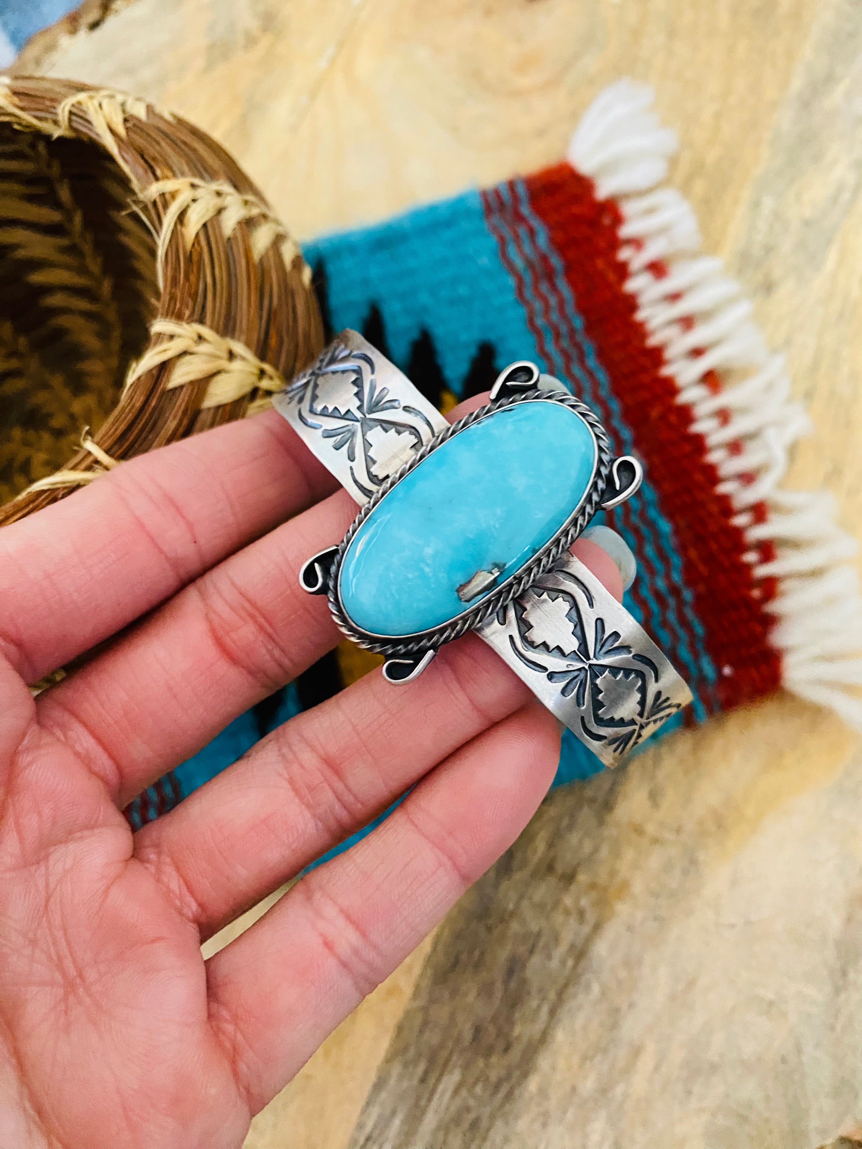 Navajo Sterling Silver & Turquoise Cuff Bracelet