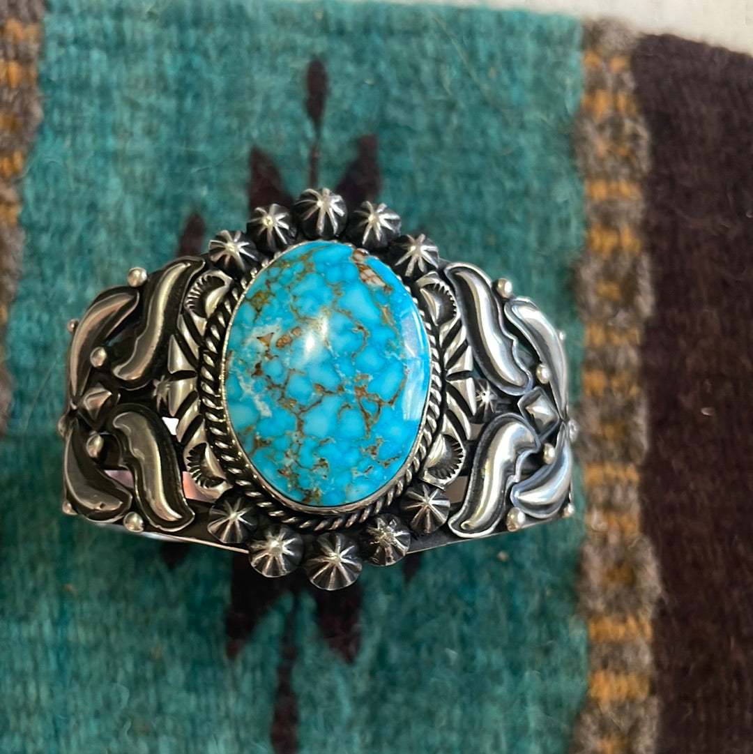 Navajo Turquoise & Sterling Silver Cuff Bracelet Signed Rick Werito