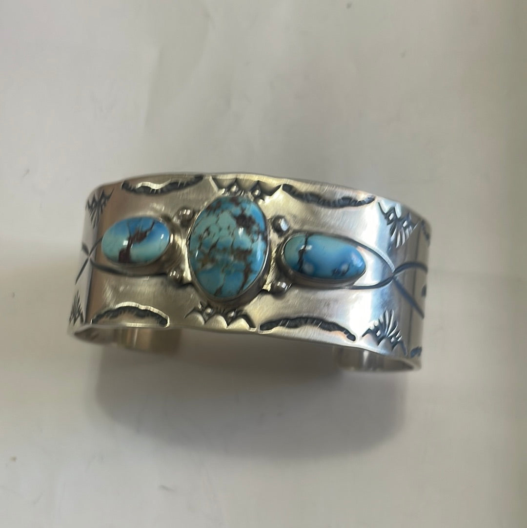 Navajo Golden Hills Turquoise & Sterling Silver Cuff Bracelet Signed