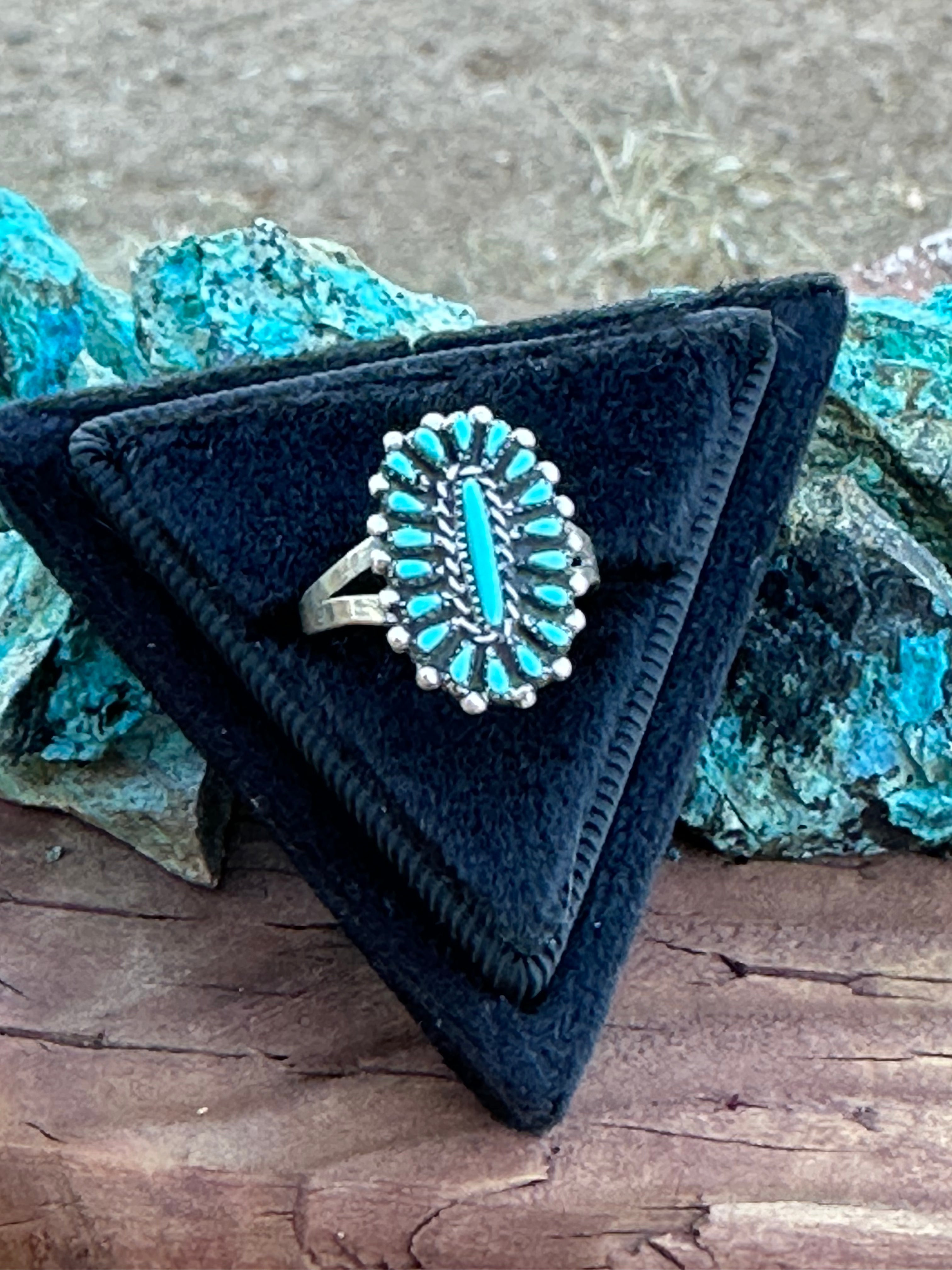 Zuni Sterling Silver & Turquoise Needlepoint Cluster Ring