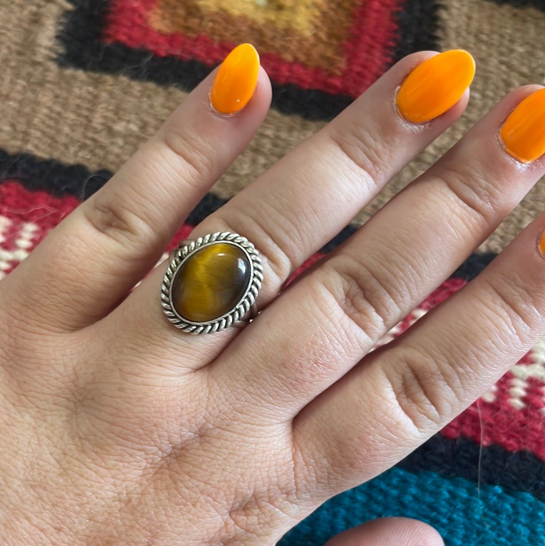 Beautiful Navajo Sterling Silver Tigers Eye Ring