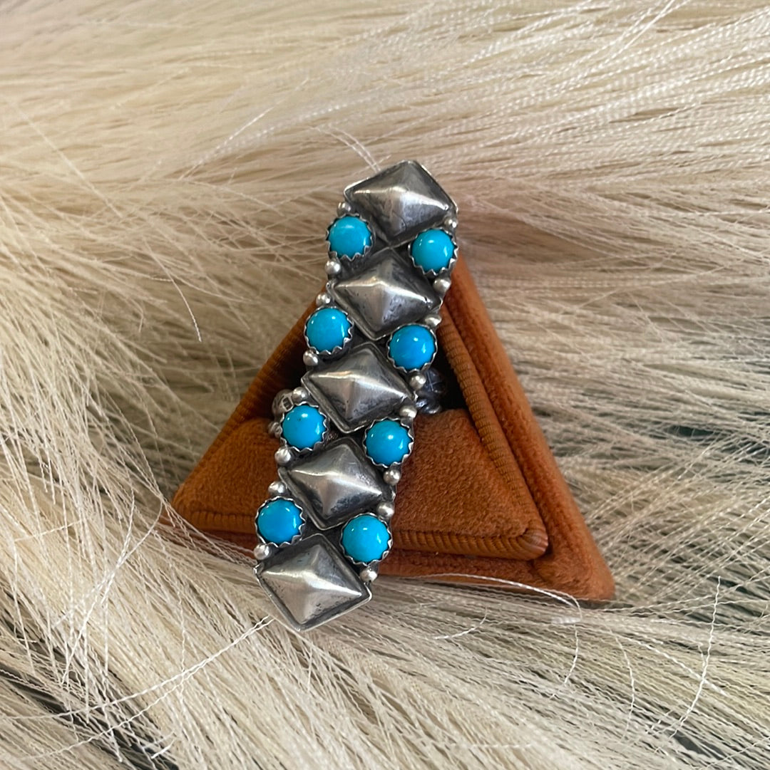 Navajo Turquoise Sterling Silver Adjustable Ring Signed Russell Sam