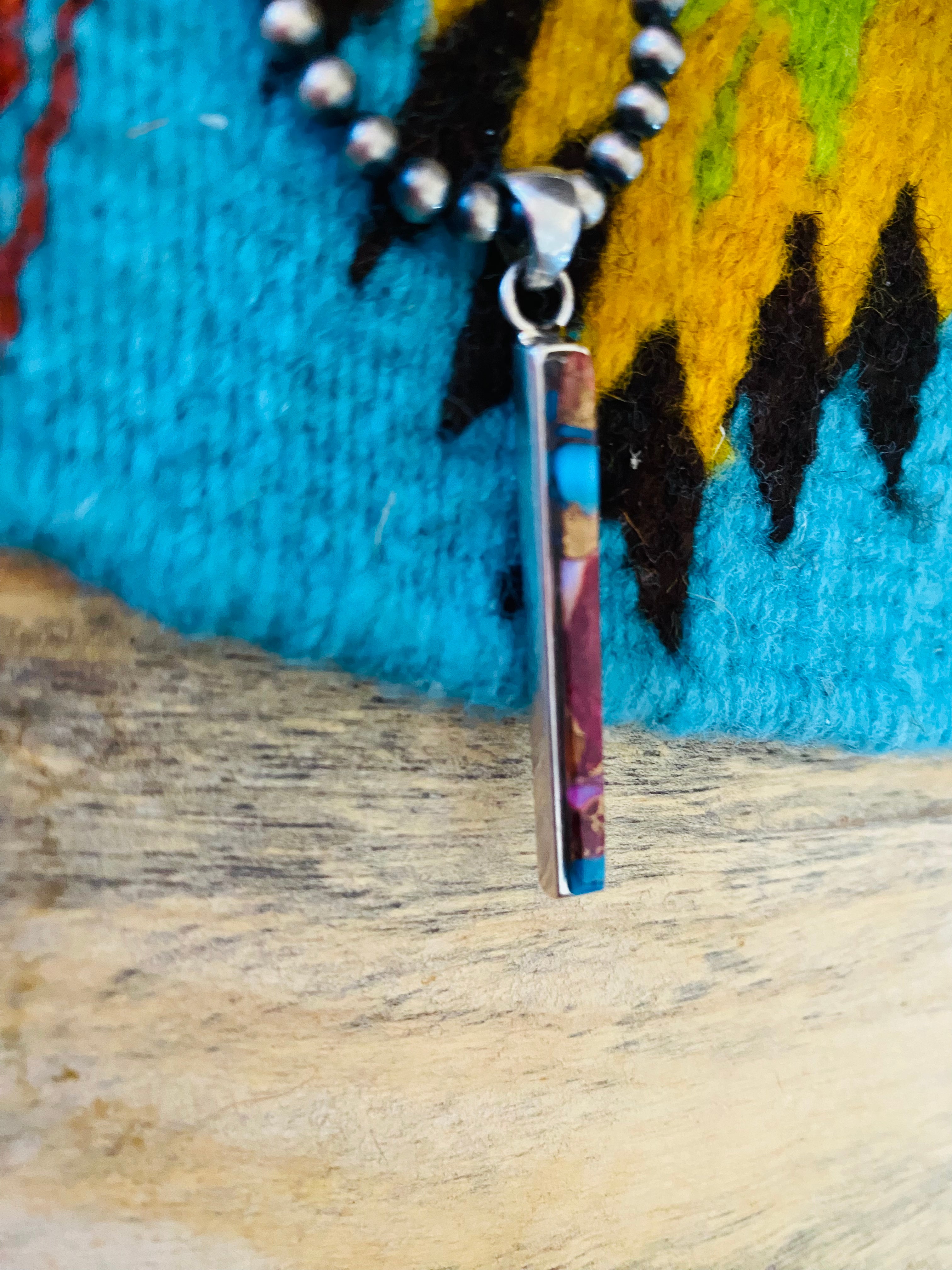 Navajo Sterling Silver & Pink Dream Bar Pendant