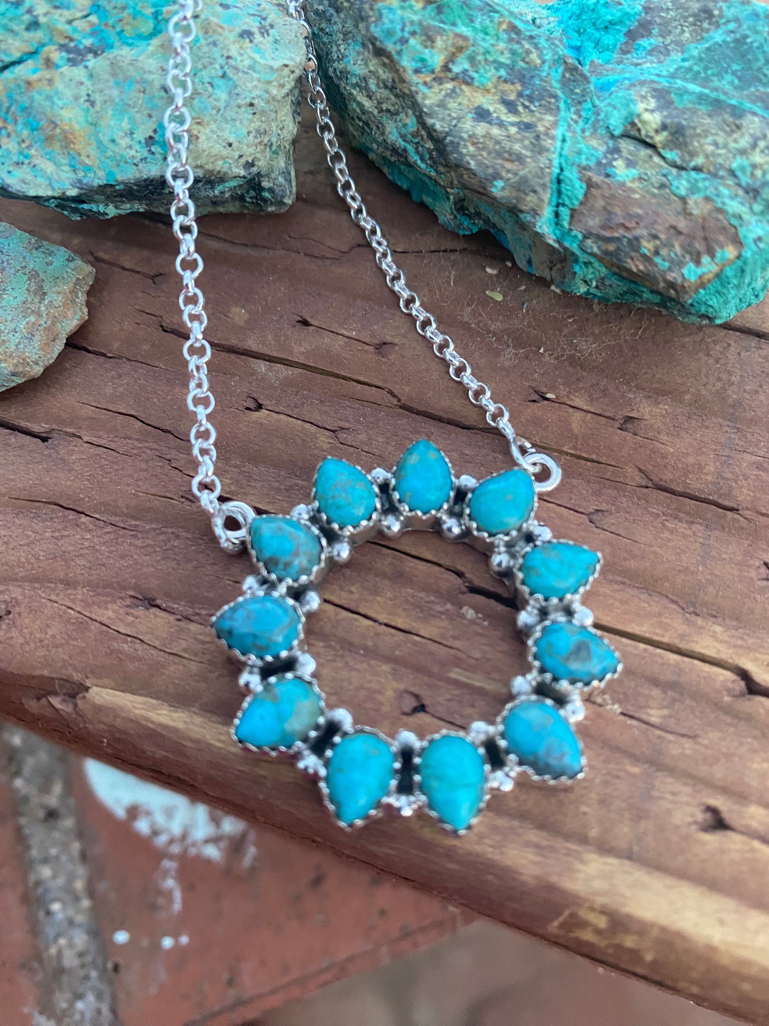 Handmade Sterling Silver and Kingman Turquoise Round Necklace