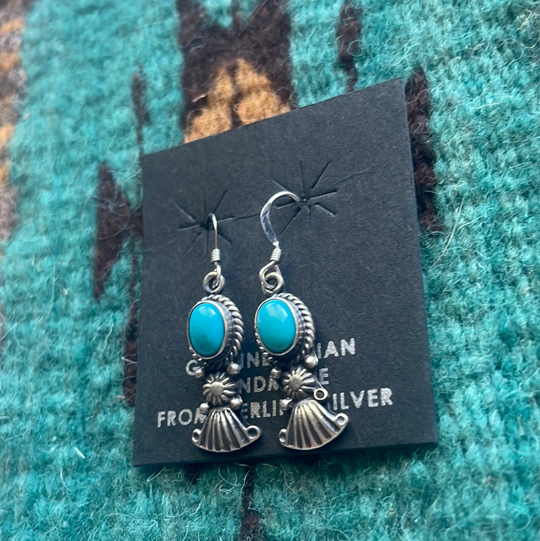 Navajo Sterling Silver And Turquoise Dangles Signed