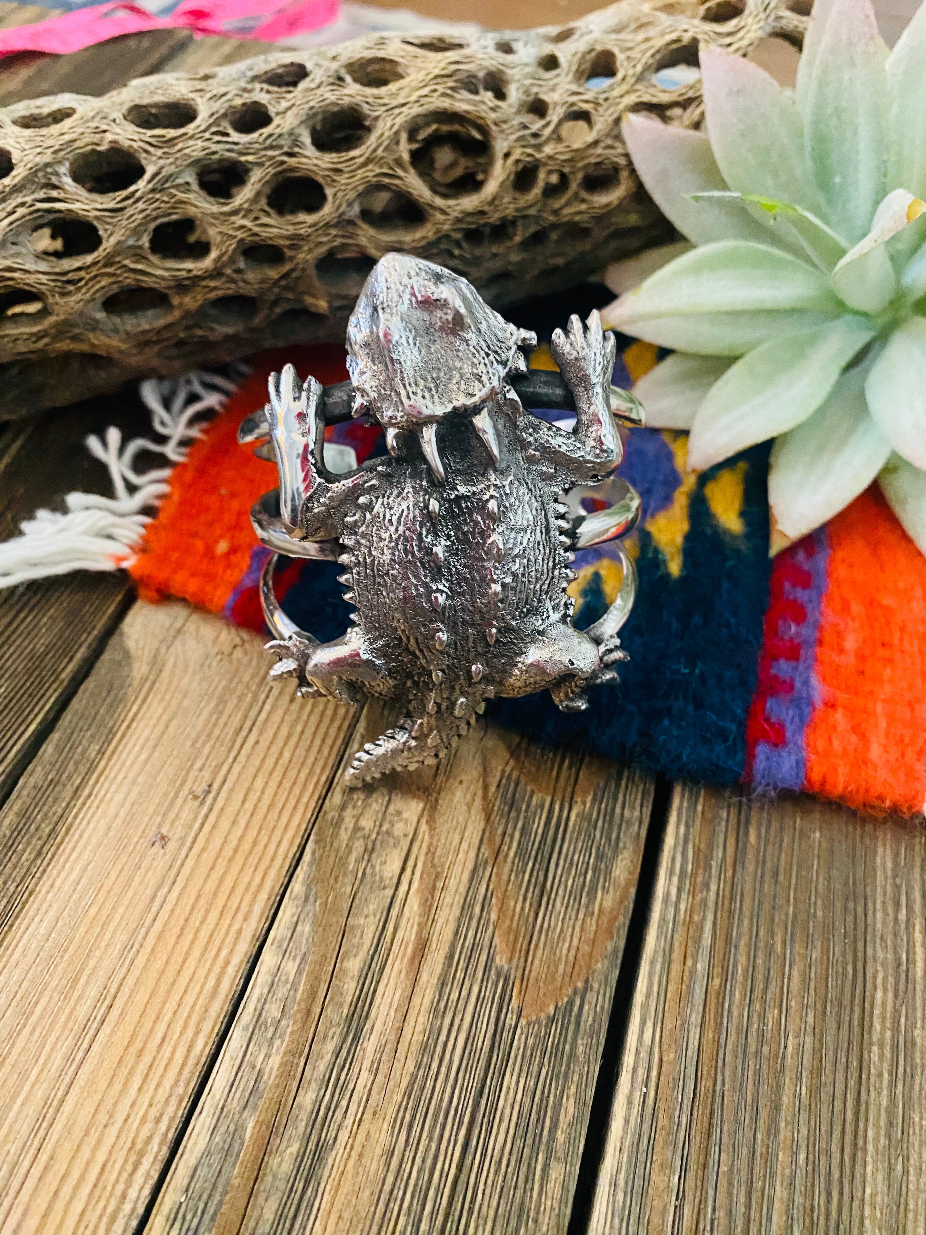 Navajo Sterling Silver Horny Toad Cuff Bracelet