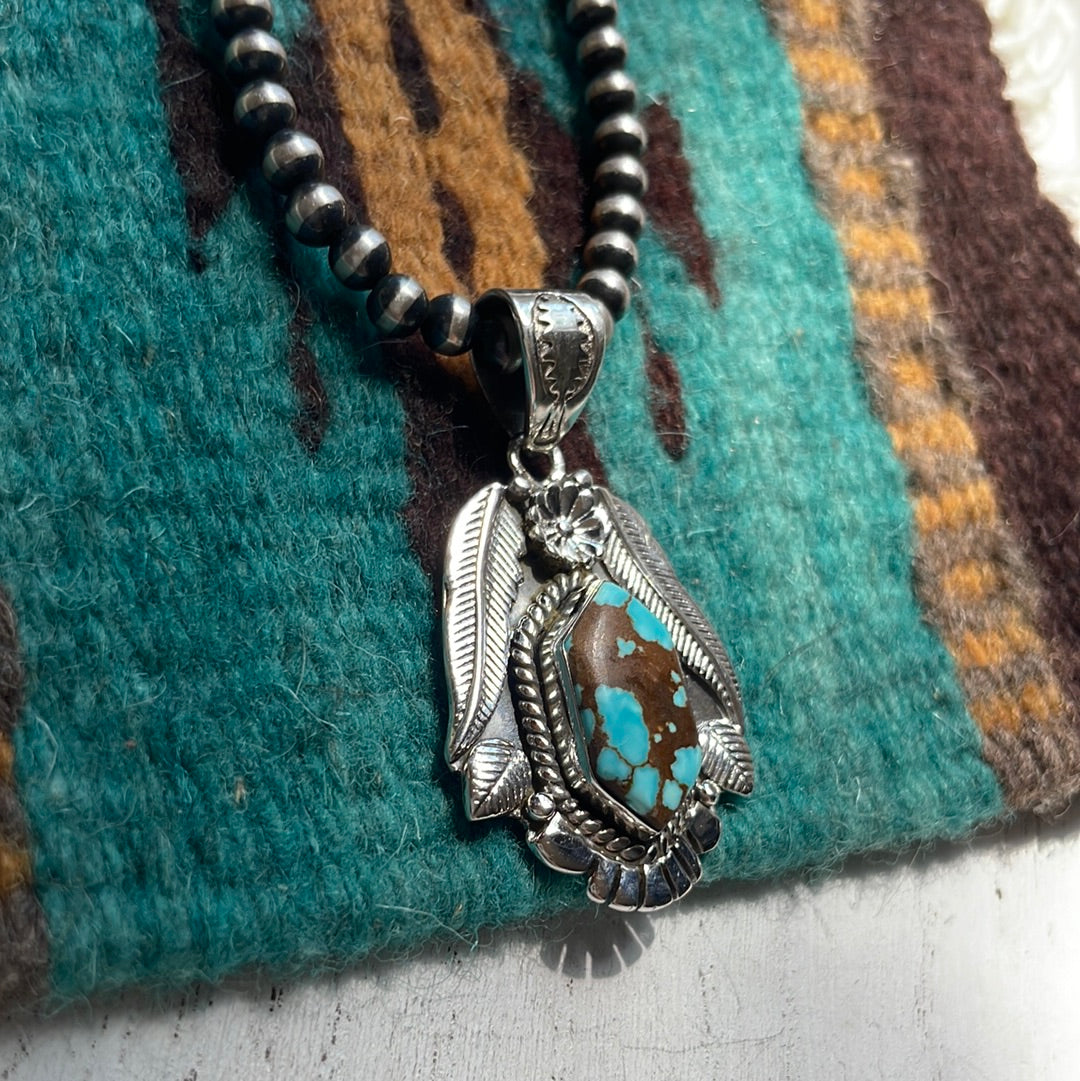 Handmade Sterling Silver & Number 8 Turquoise Pendant Signed Nizhoni