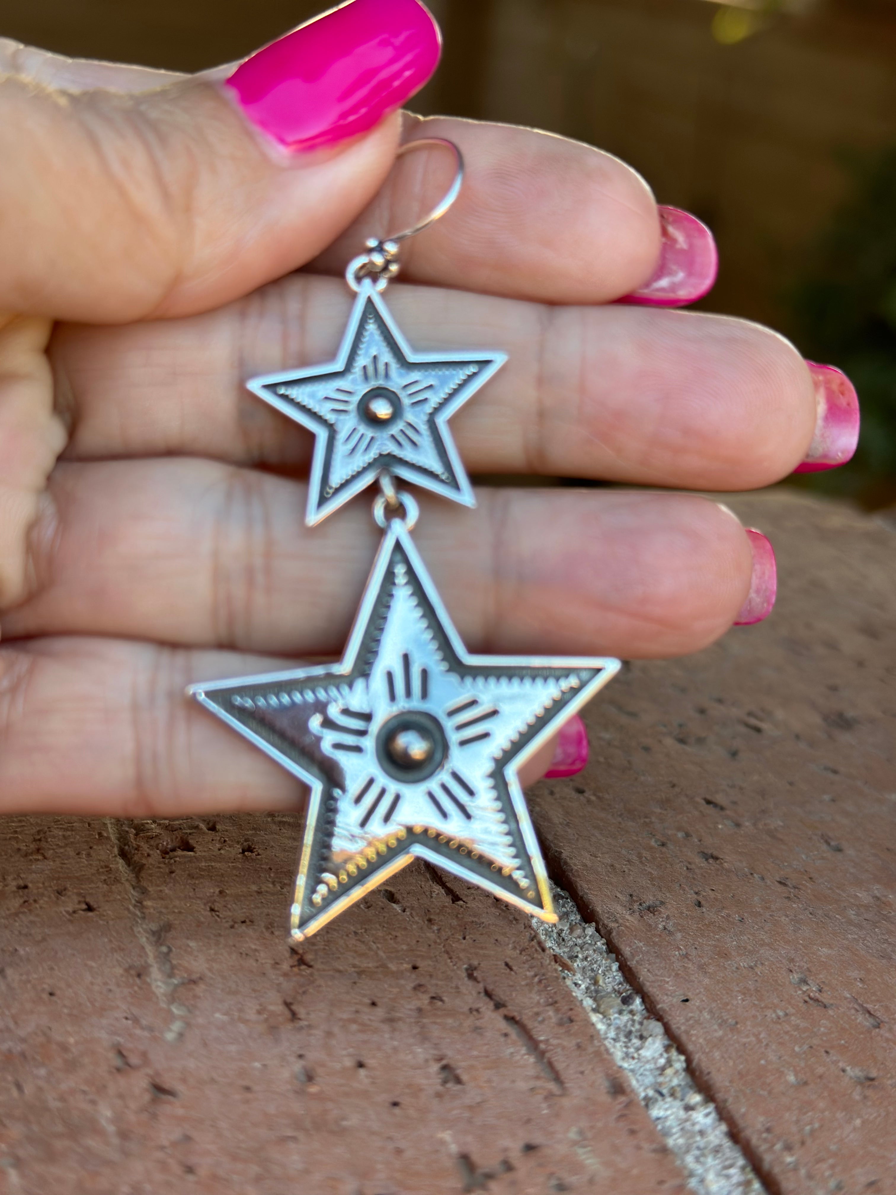 Handmade Star Gazer Sterling Silver Dangle Earrings