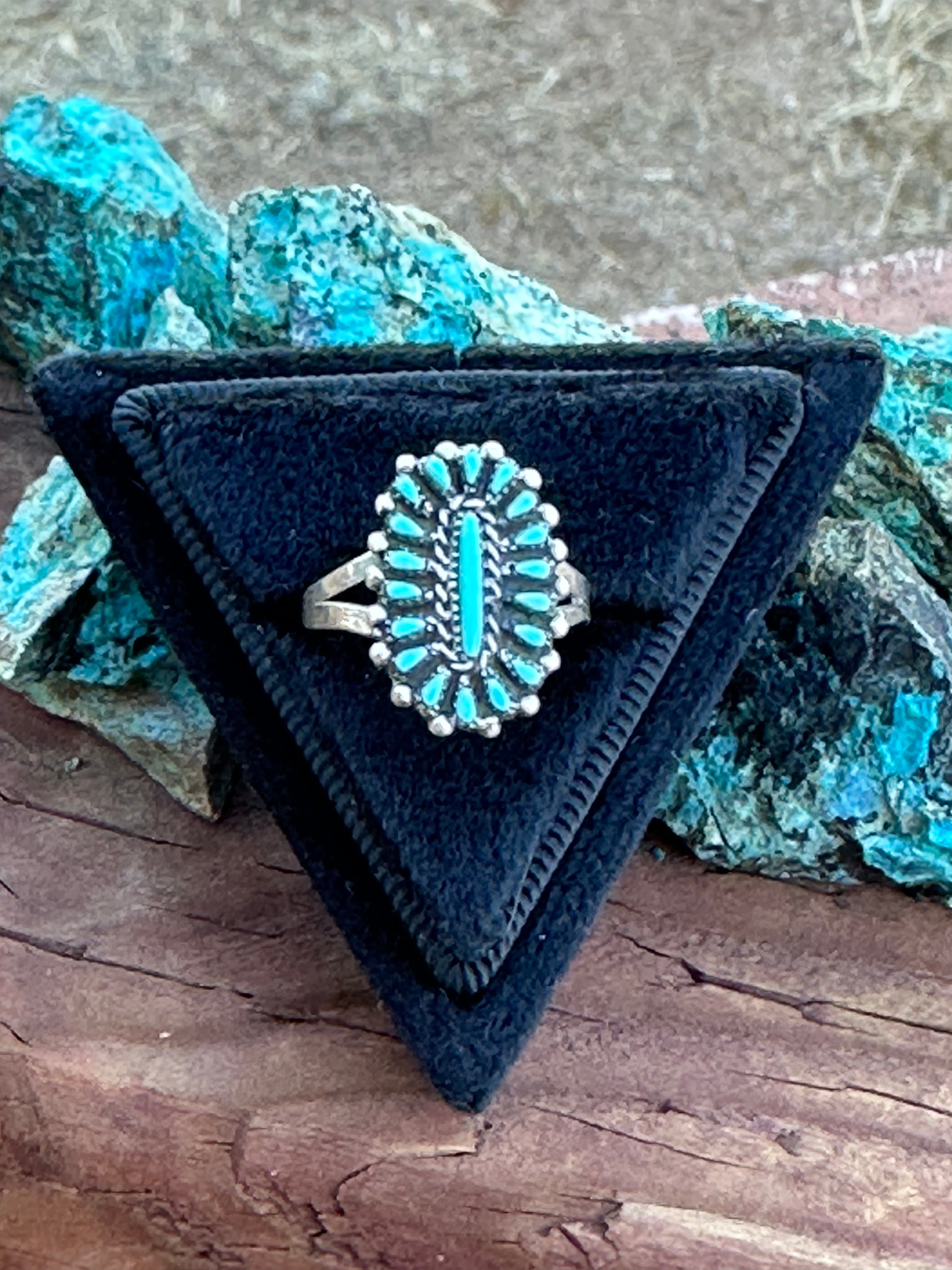 Zuni Sterling Silver & Turquoise Needlepoint Cluster Ring