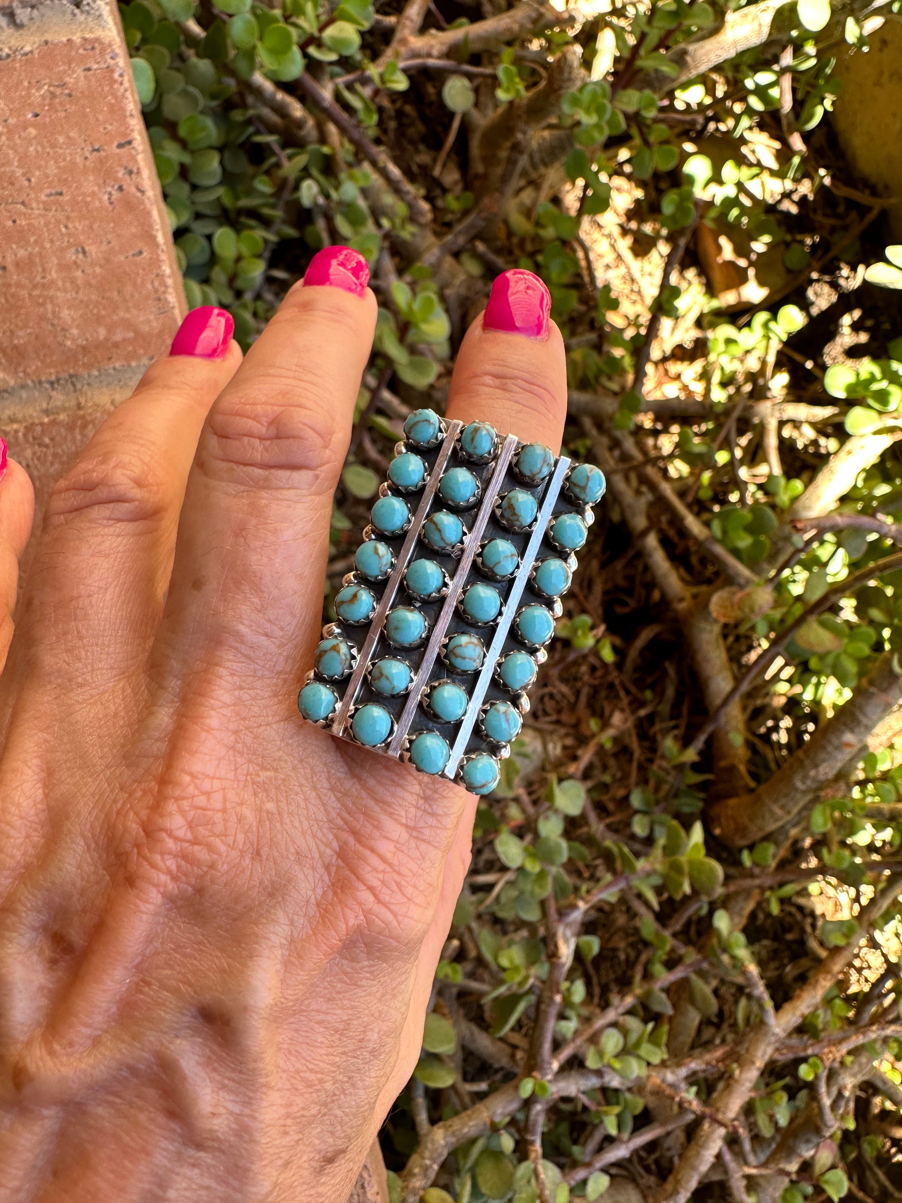 Navajo Sterling Silver & Kingman Turquoise Snake Eye Ring