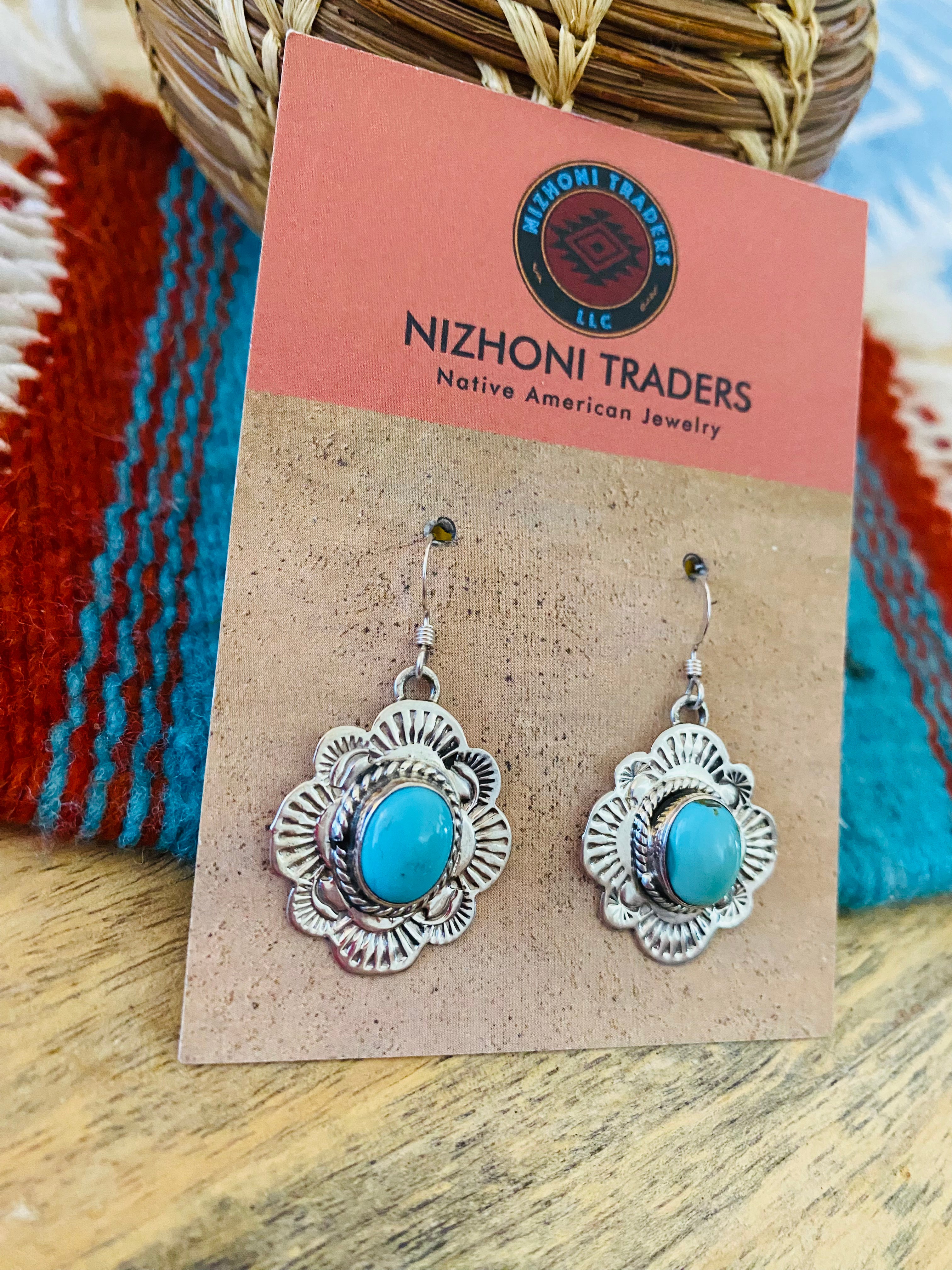 Navajo Sterling Silver & Turquoise Dangle Earrings