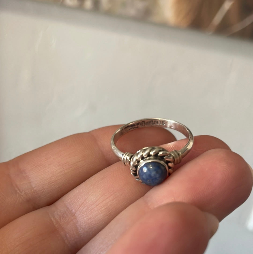 Navajo Sterling Silver Single Stone Lapis Braided Edge Ring