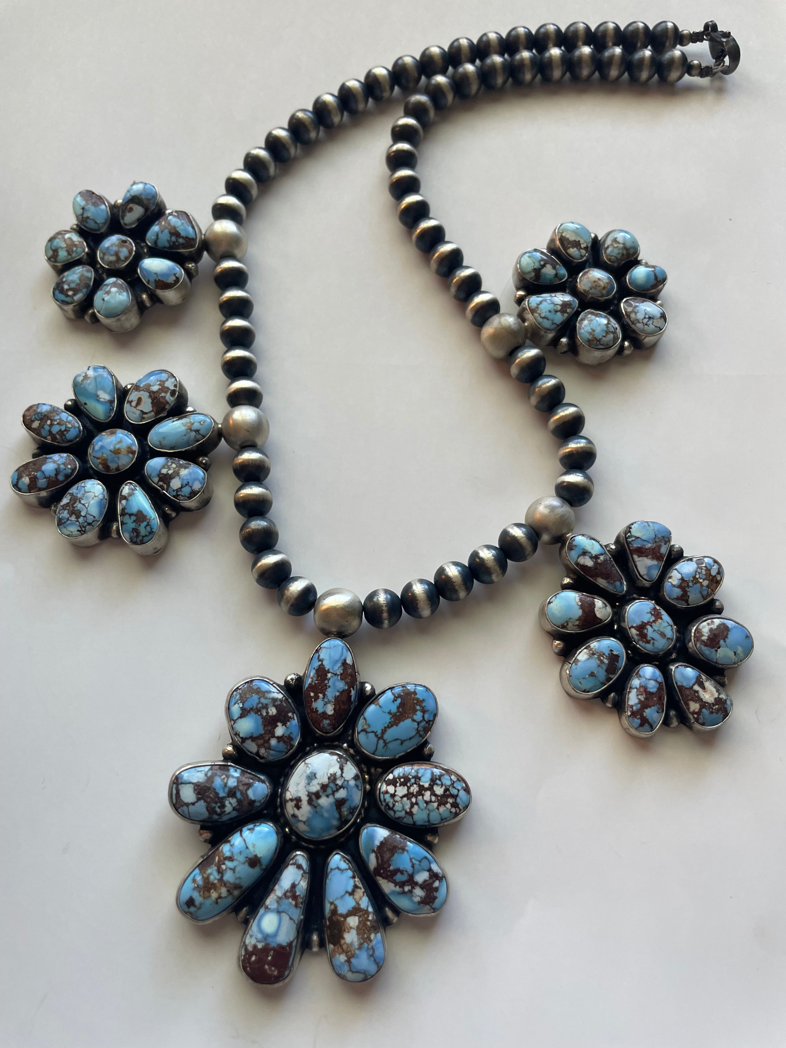 Navajo Golden Hills Turquoise & Sterling Silver Cluster Necklace by Sheila Becenti