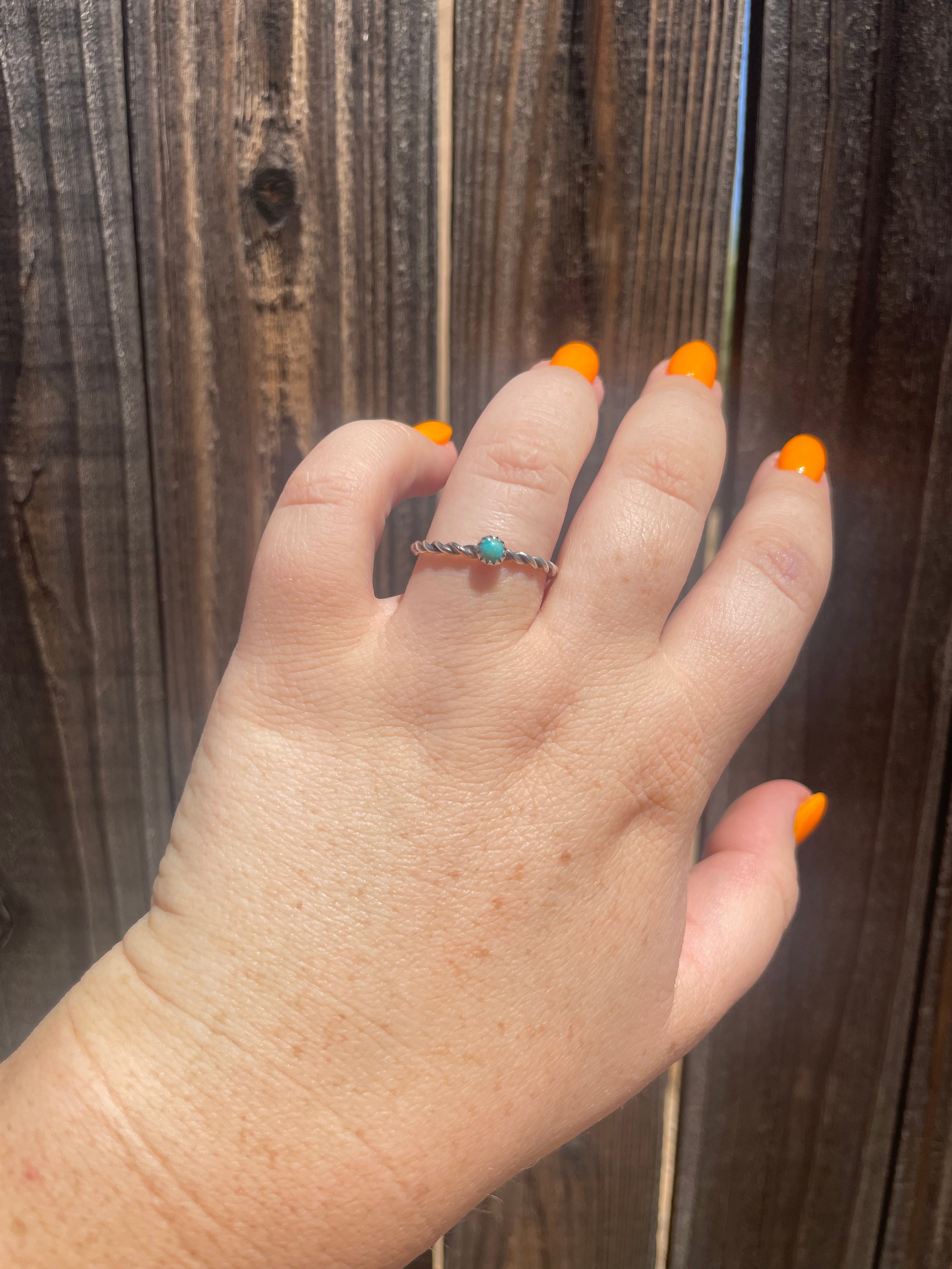 Navajo Mini Stone Turquoise Sterling Silver Braided Band Ring