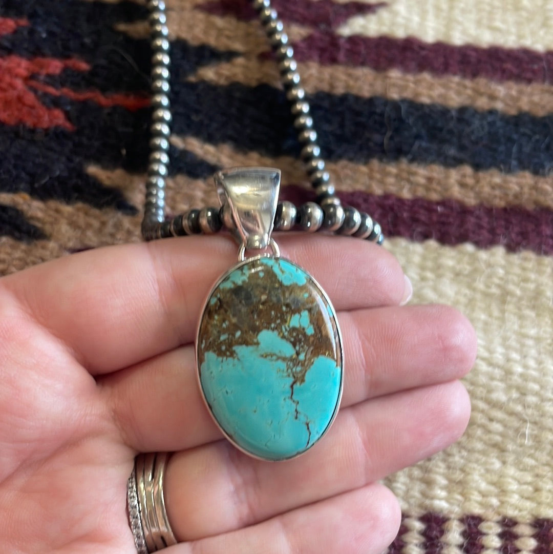 Beautiful Navajo Sterling Silver Turquoise Pendant Signed