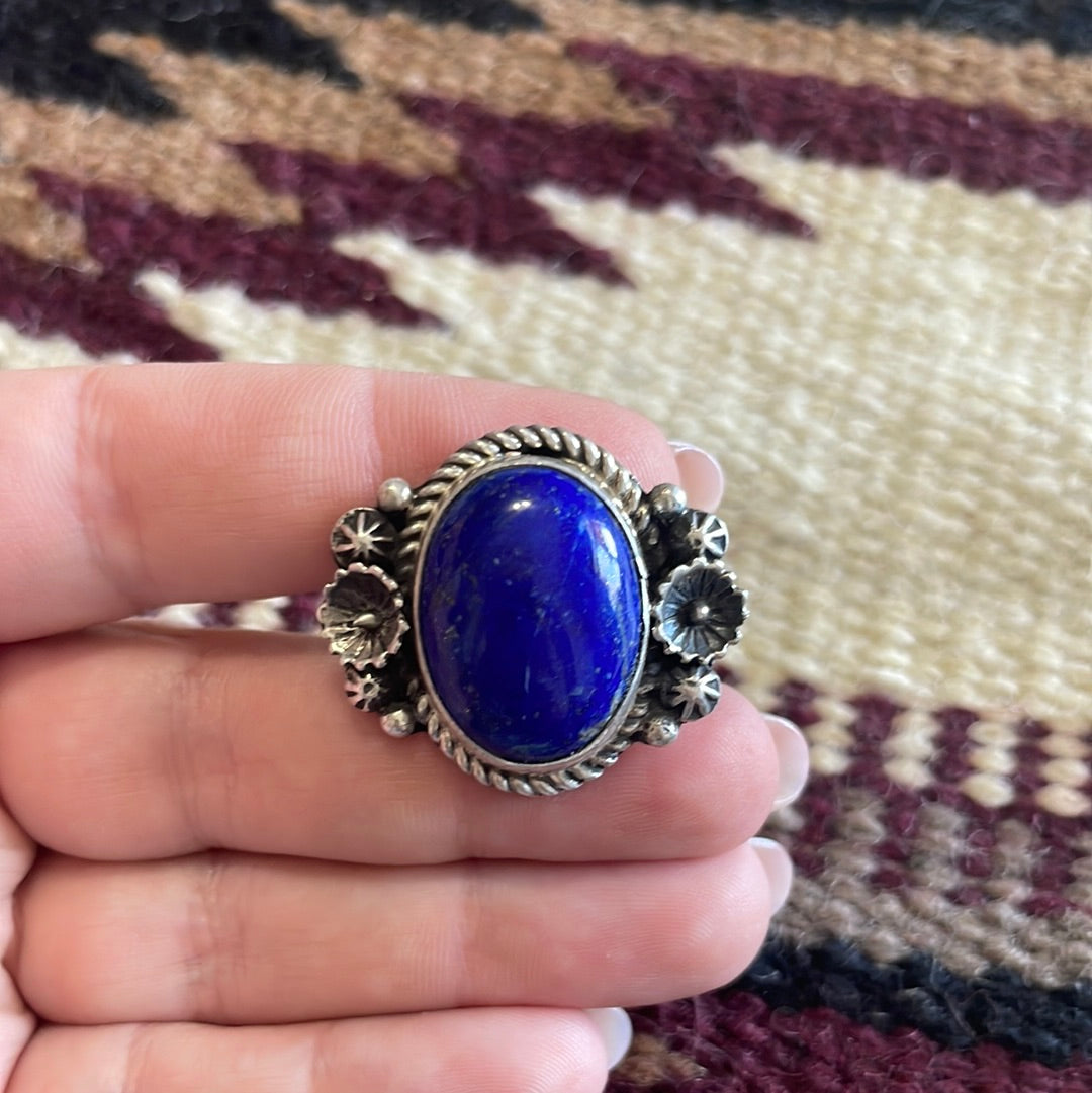 Navajo Lapis & Sterling Silver Flower Ring