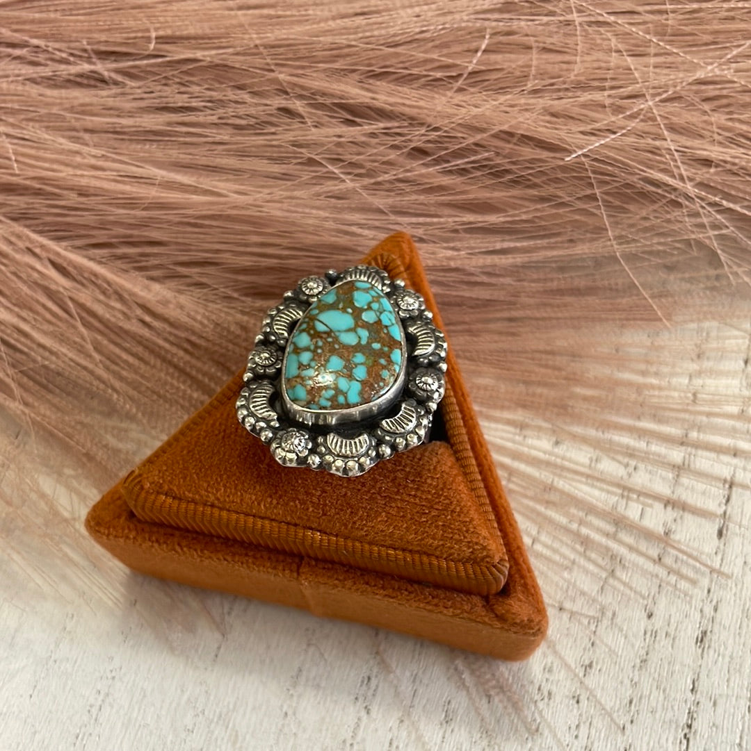 Handmade Sterling Silver & Turquoise Adjustable Ring Signed Nizhoni