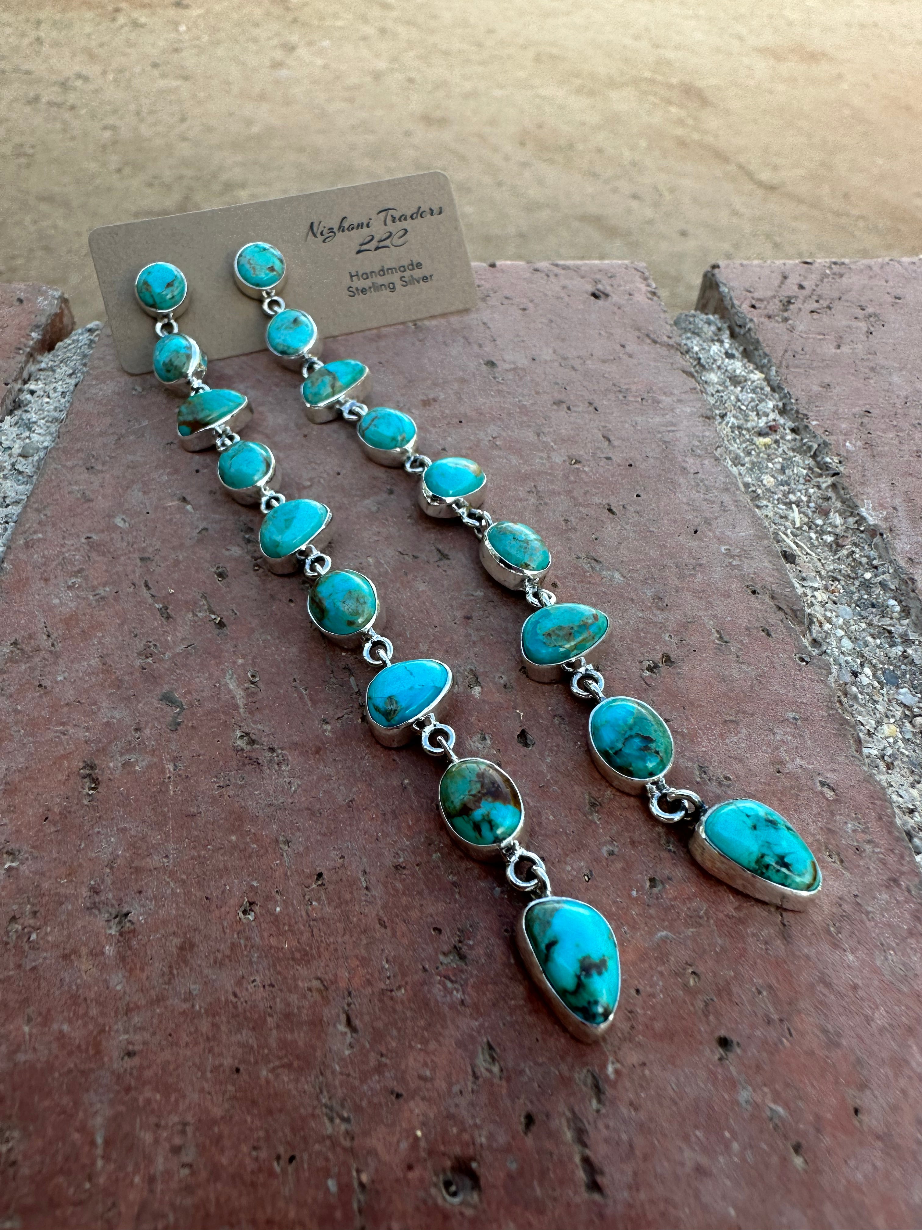 Cassidy Collection Handmade Honky Tonk Natural Royston  Turquoise and Sterling Silver Dangles