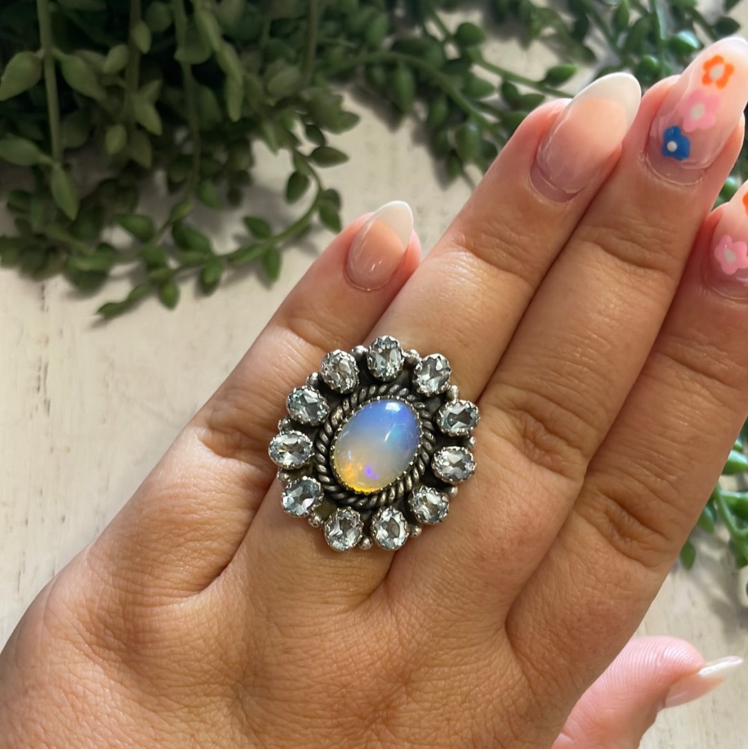 Nizhoni Handmade Ethiopian Opal, Topaz And Sterling Silver Adjustable Ring