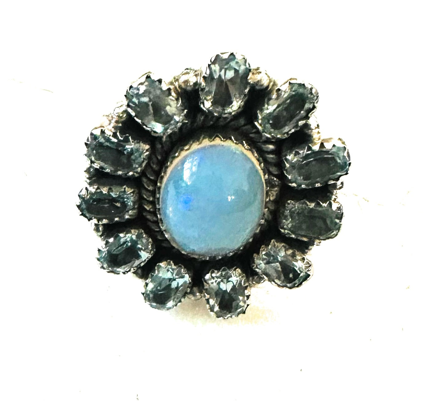 Handmade Sterling Silver, Topaz & Opal Cluster Adjustable Ring