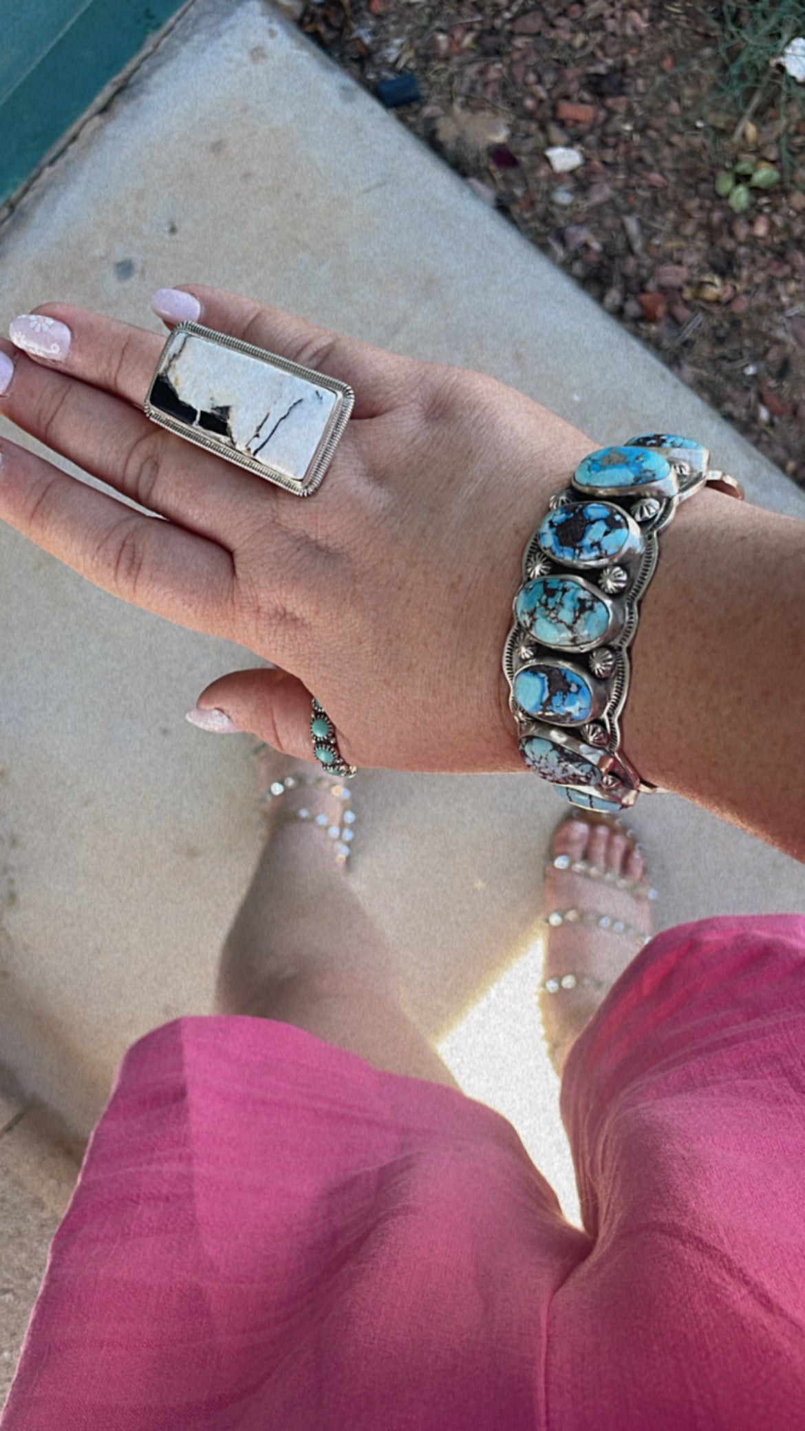 Navajo Sterling Golden Hills Turquoise Bracelet Cuff Signed Wydell Billie