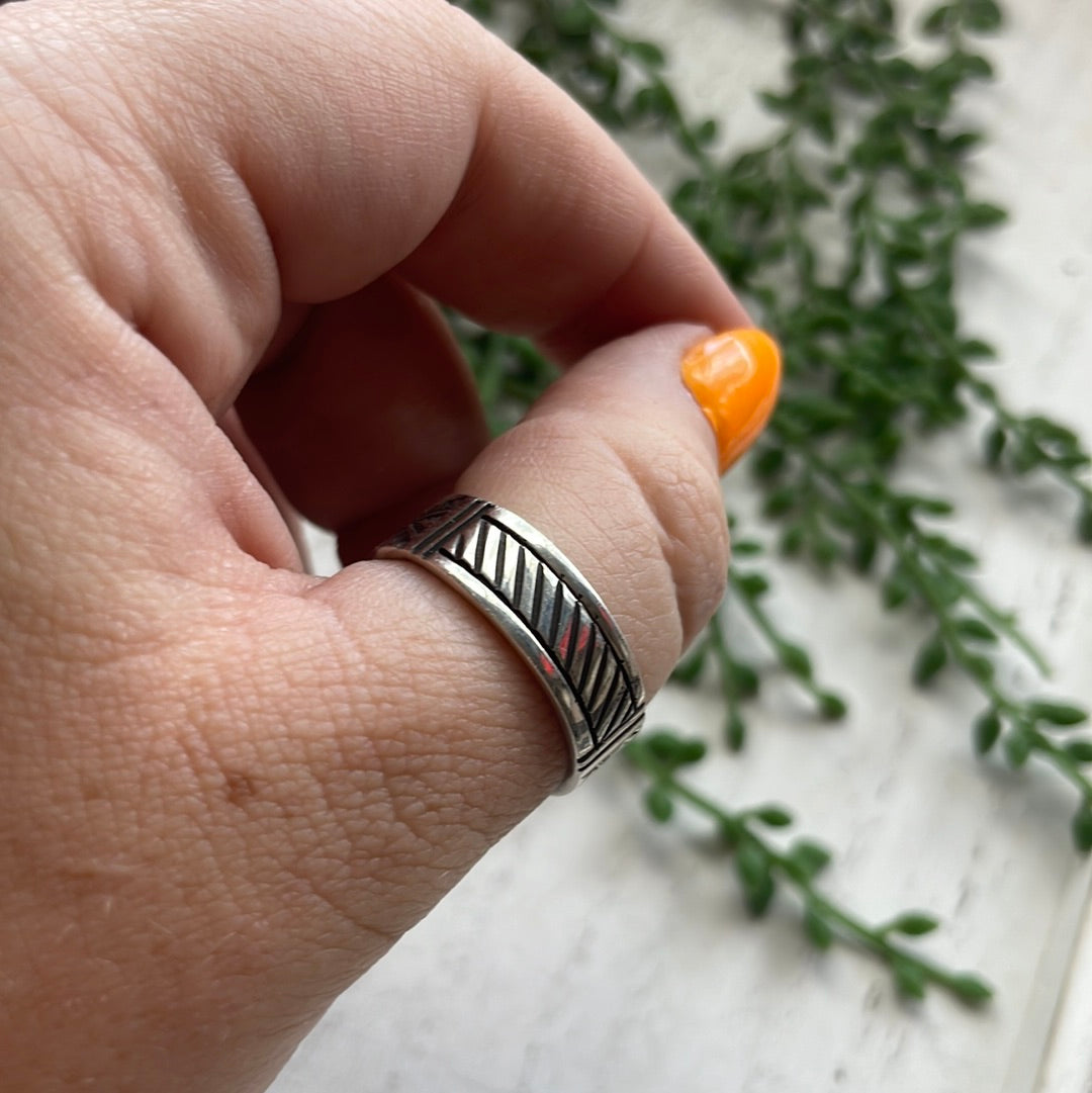 Navajo Hand Stamped Sterling Silver Men’s Ring Band