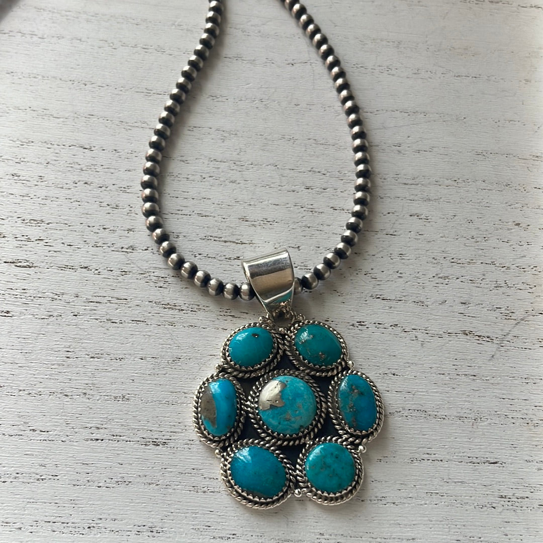 Handmade Sterling Silver & Turquoise Cluster Pendant